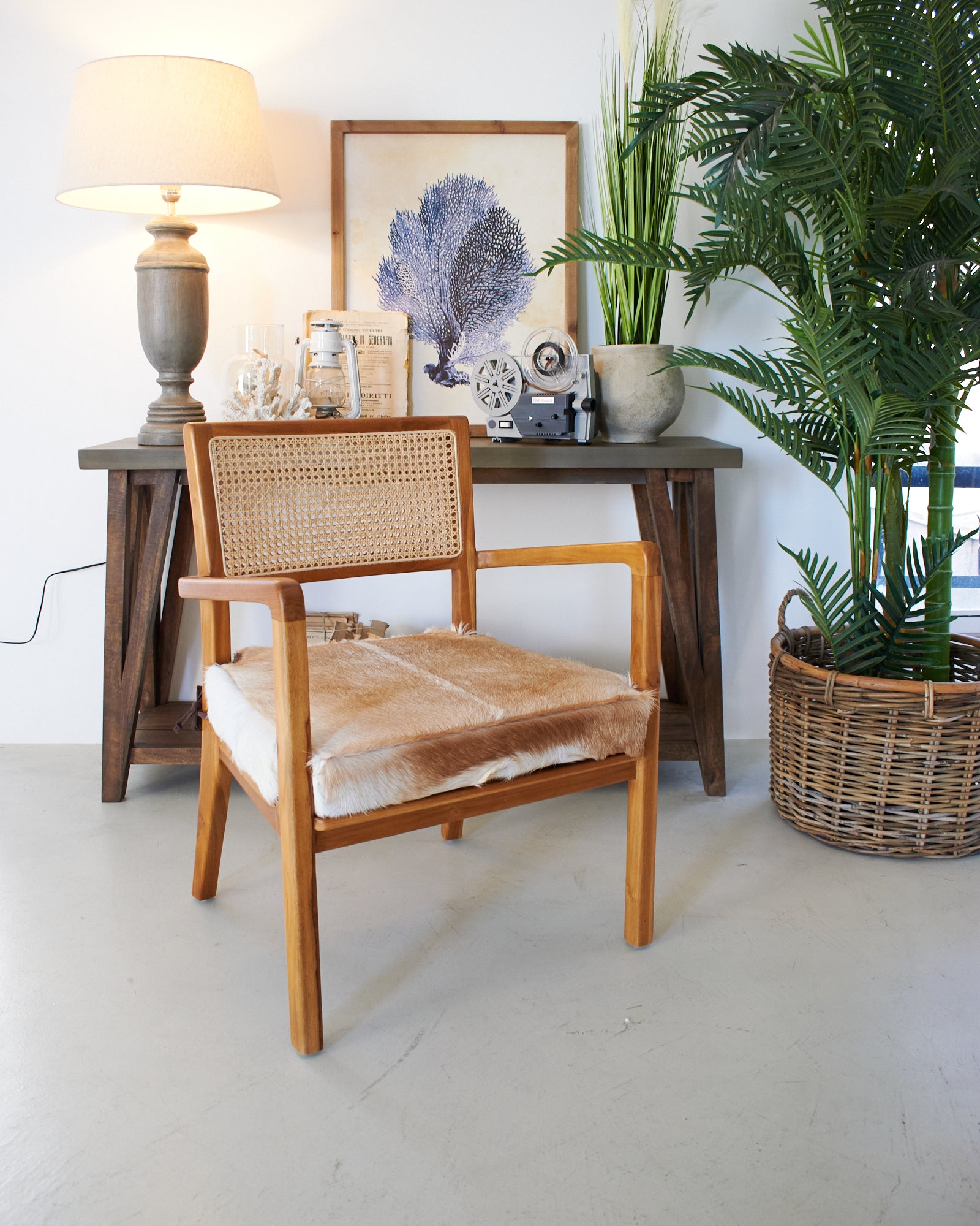 Poltrona in legno, pelle di capra e rattan Aspen - OrchideaMilano1981