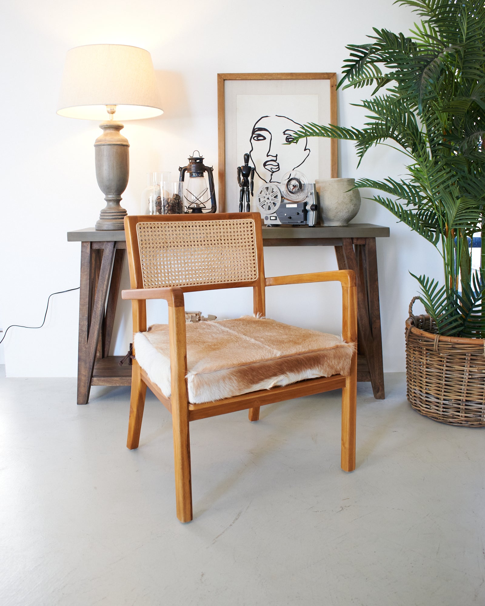Poltrona in legno, pelle di capra e rattan Aspen - OrchideaMilano1981
