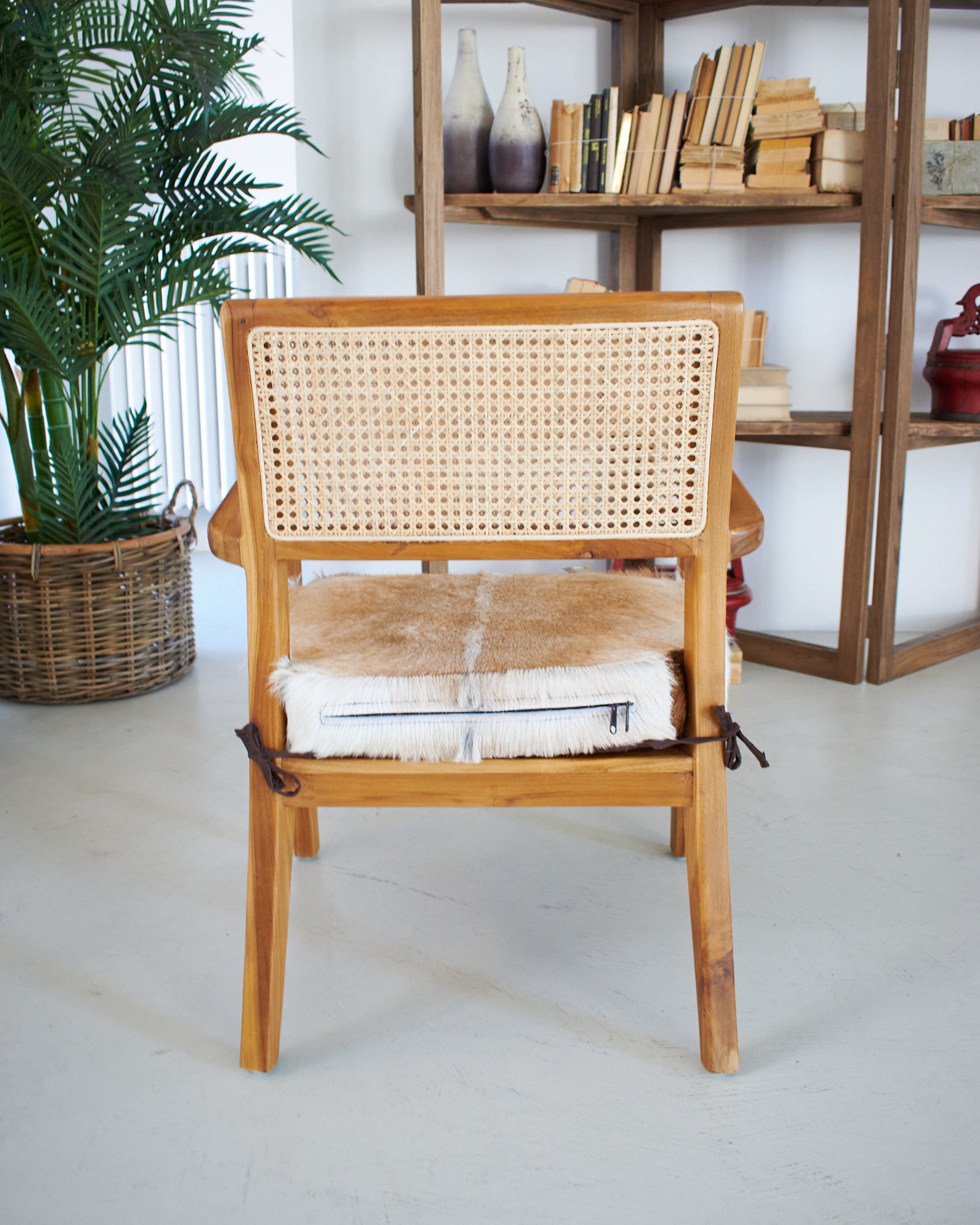 Poltrona in legno, pelle di capra e rattan Aspen - OrchideaMilano1981