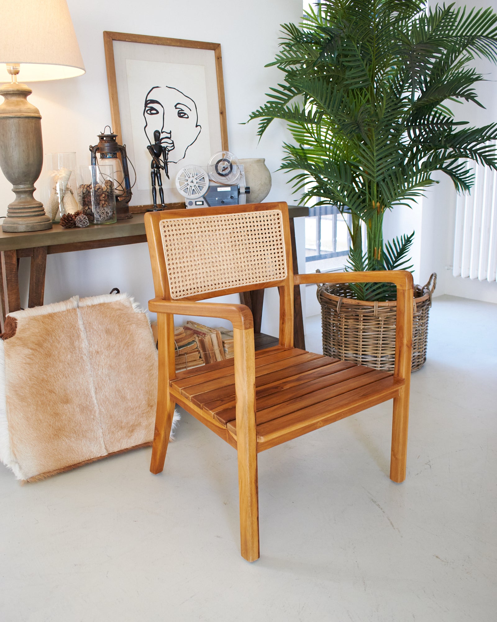 Poltrona in legno, pelle di capra e rattan Aspen - OrchideaMilano1981