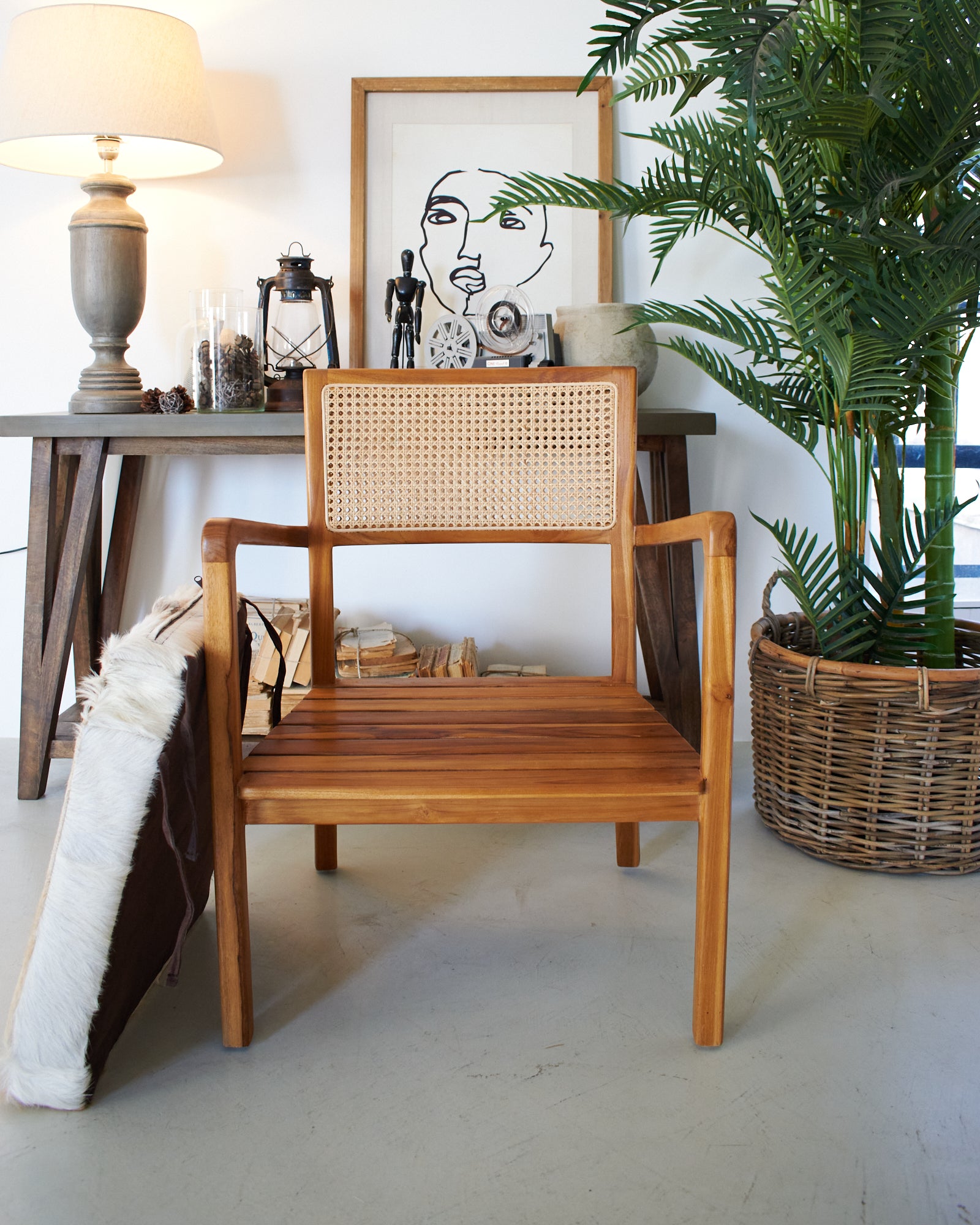 Poltrona in legno, pelle di capra e rattan Aspen - OrchideaMilano1981