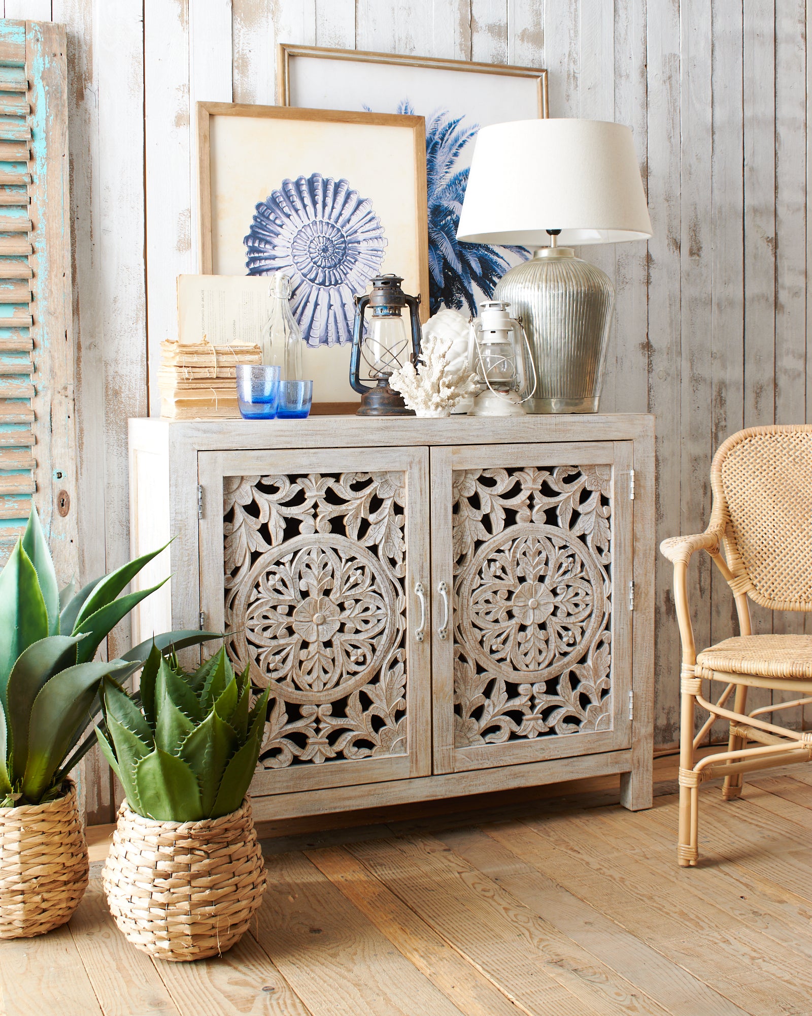 Credenza in legno di mango massello intagliato Jodhpur 110 cm - OrchideaMilano1981