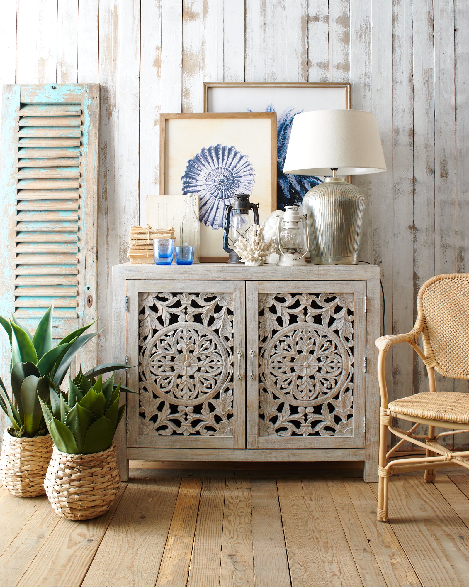 Credenza in legno di mango massello intagliato Jodhpur 110 cm - OrchideaMilano1981