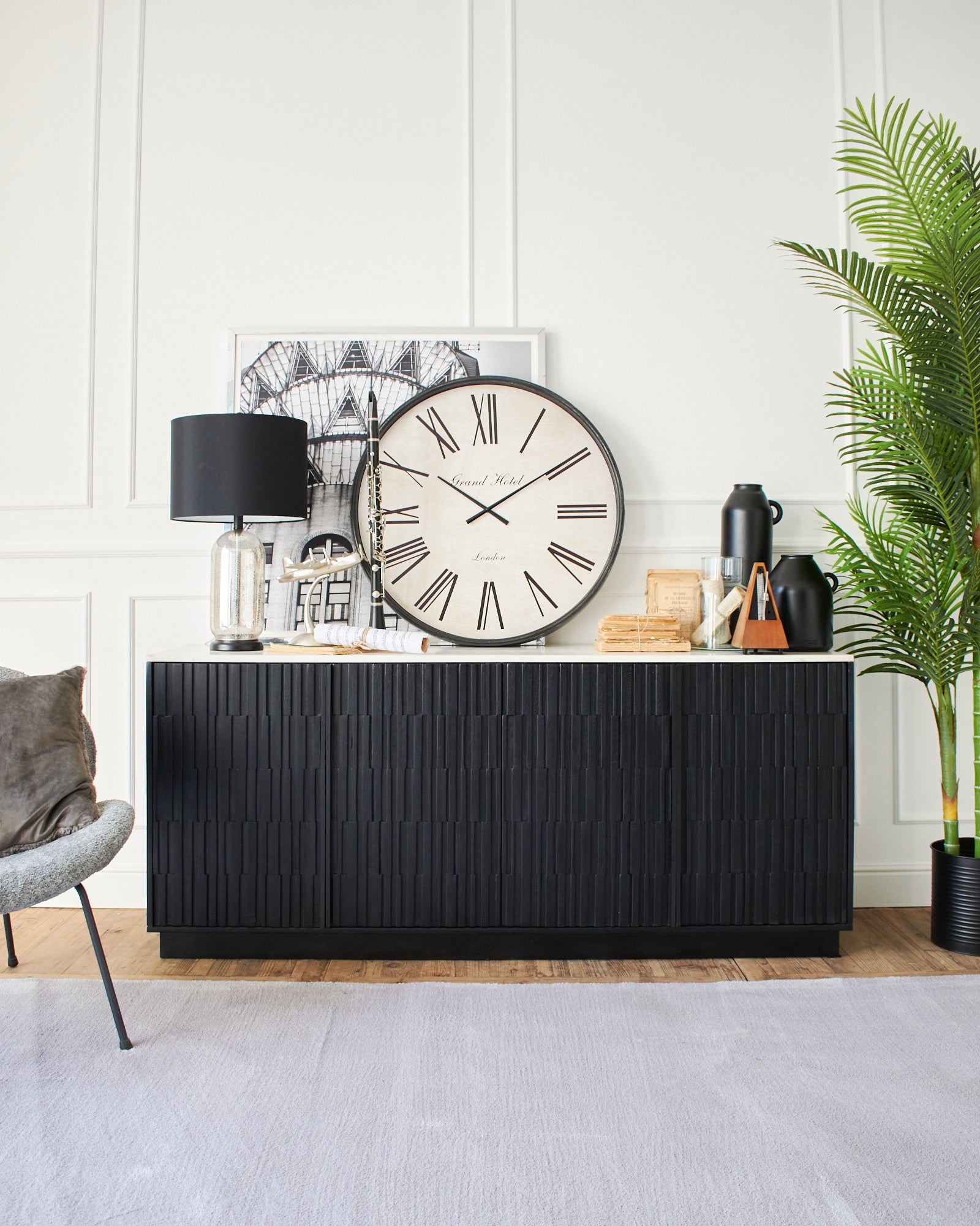 Credenza moderna in legno massello e marmo 5th Avenue 174 cm - OrchideaMilano1981