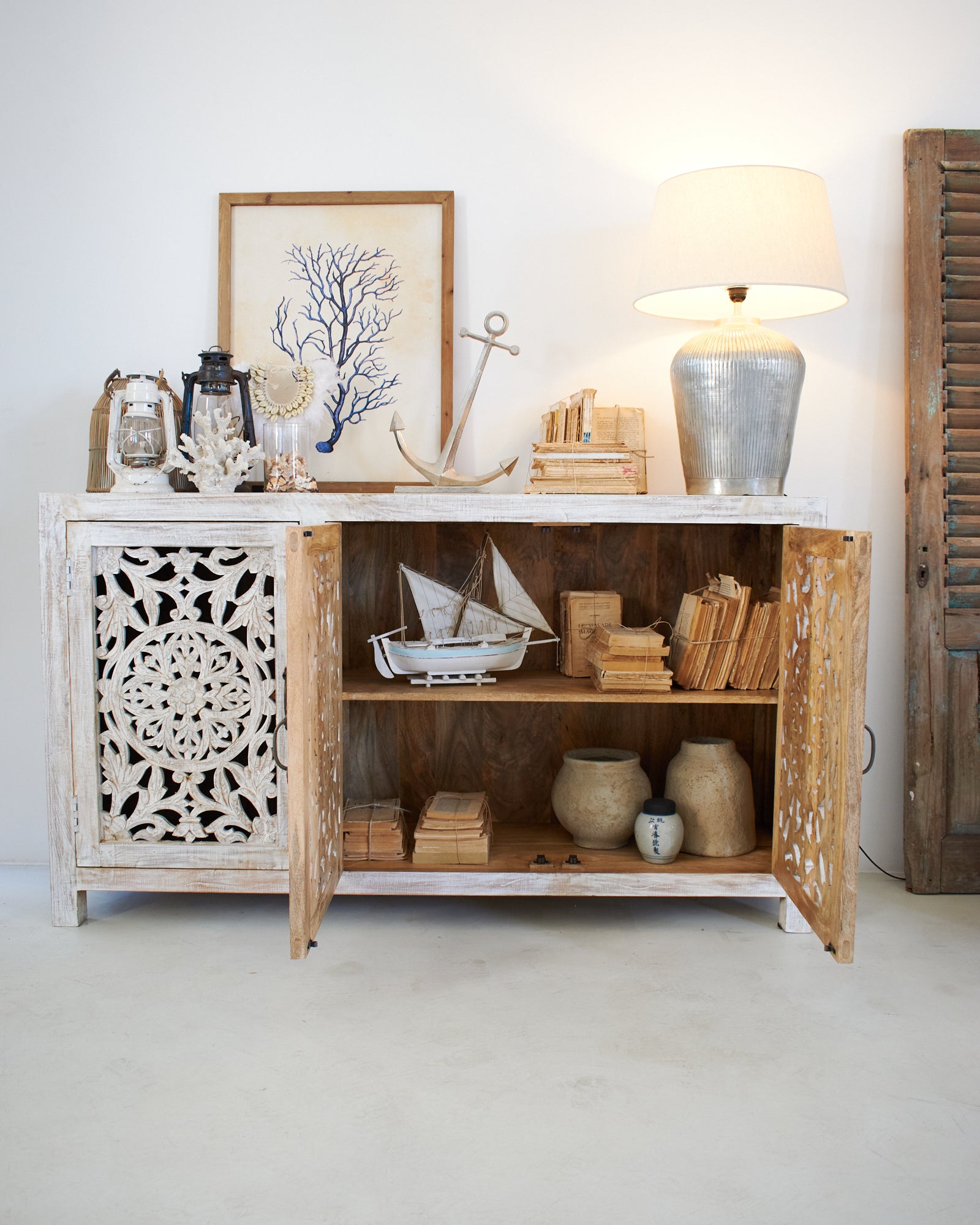 Credenza in legno di mango massello intagliato Jodhpur Big 160 cm - OrchideaMilano1981