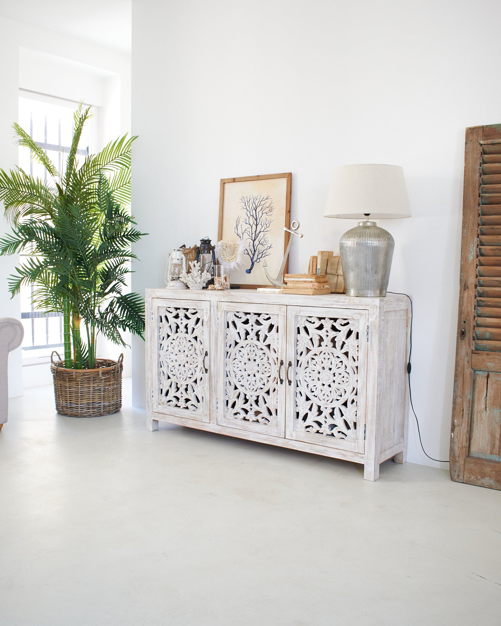 Credenza in legno di mango massello intagliato Jodhpur Big 160 cm - OrchideaMilano1981