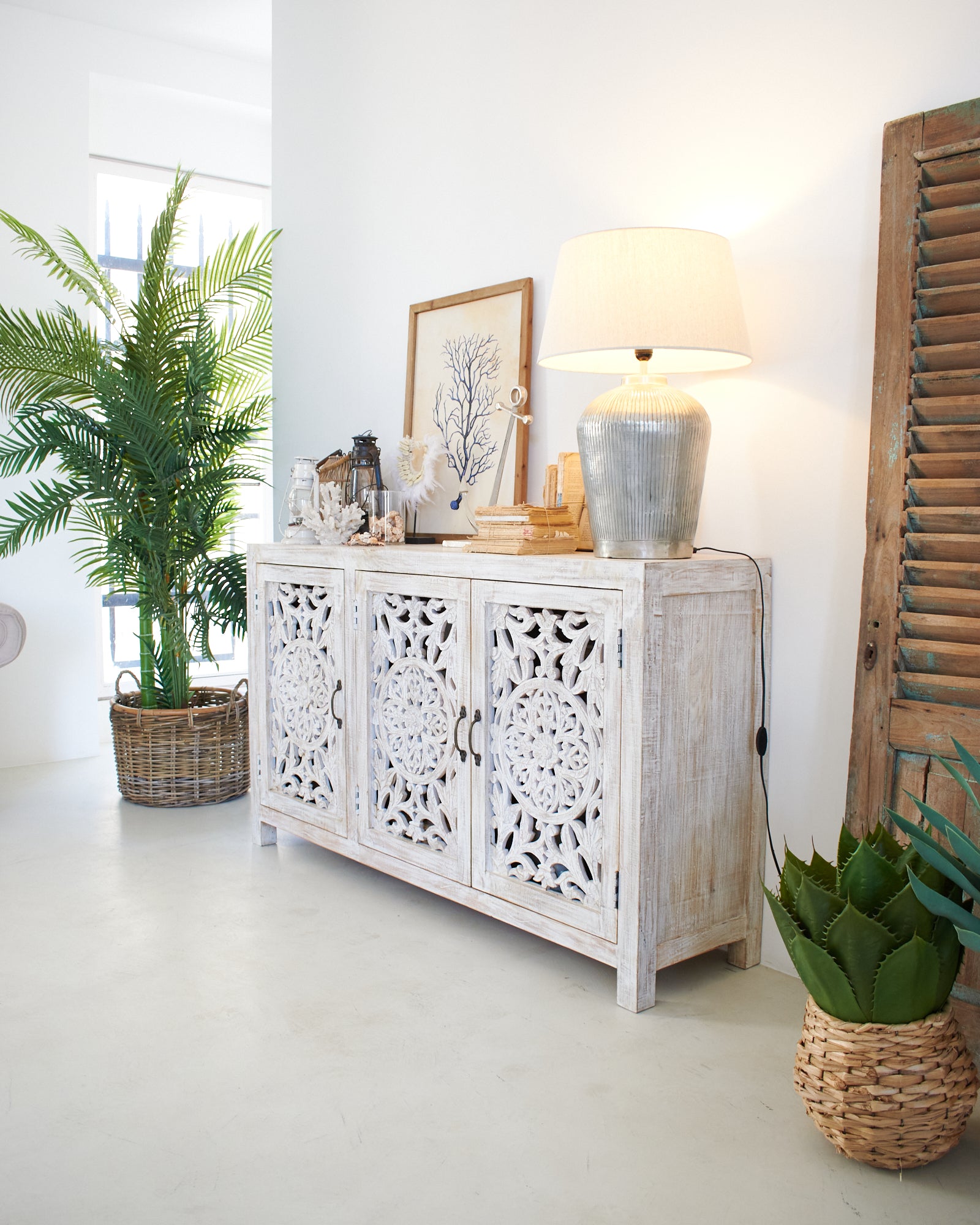 Credenza in legno di mango massello intagliato Jodhpur Big 160 cm - OrchideaMilano1981