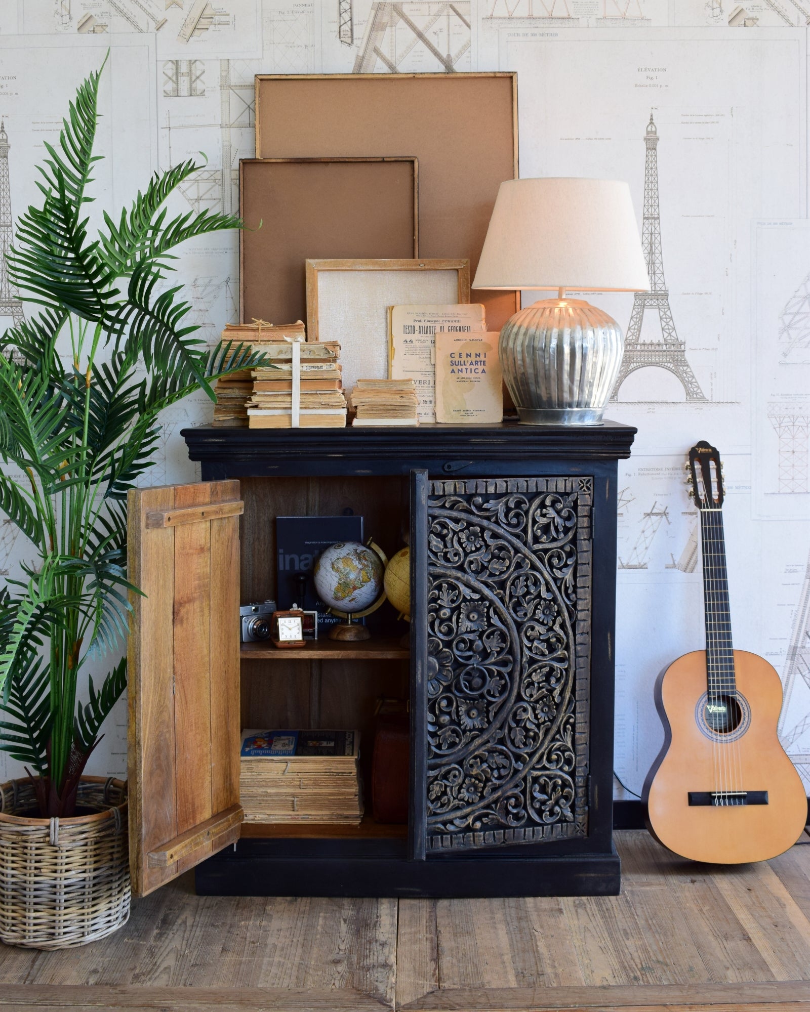Credenza in legno massello intagliato Black Mood 97 cm - OrchideaMilano1981