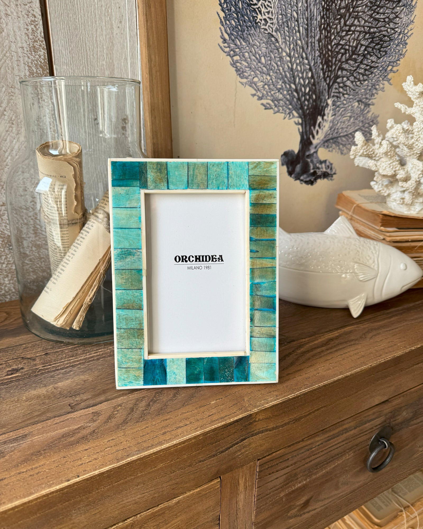 Portafoto con cornice in osso Turquoise small - OrchideaMilano1981