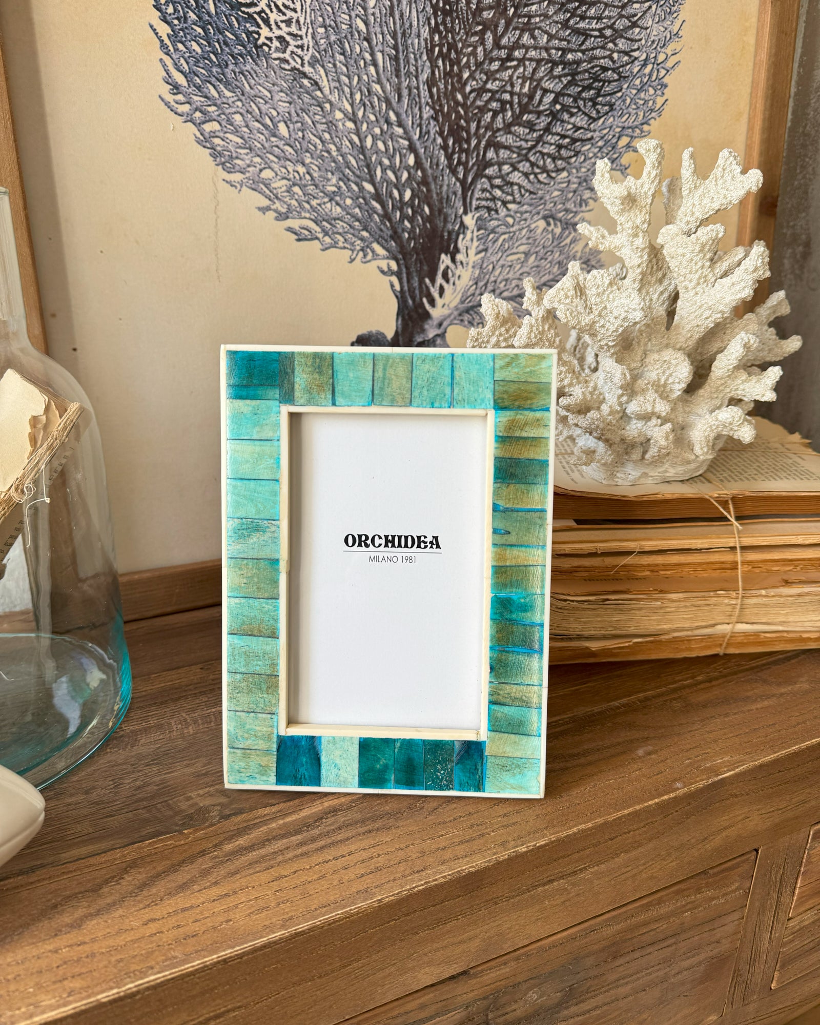 Portafoto con cornice in osso Turquoise small - OrchideaMilano1981