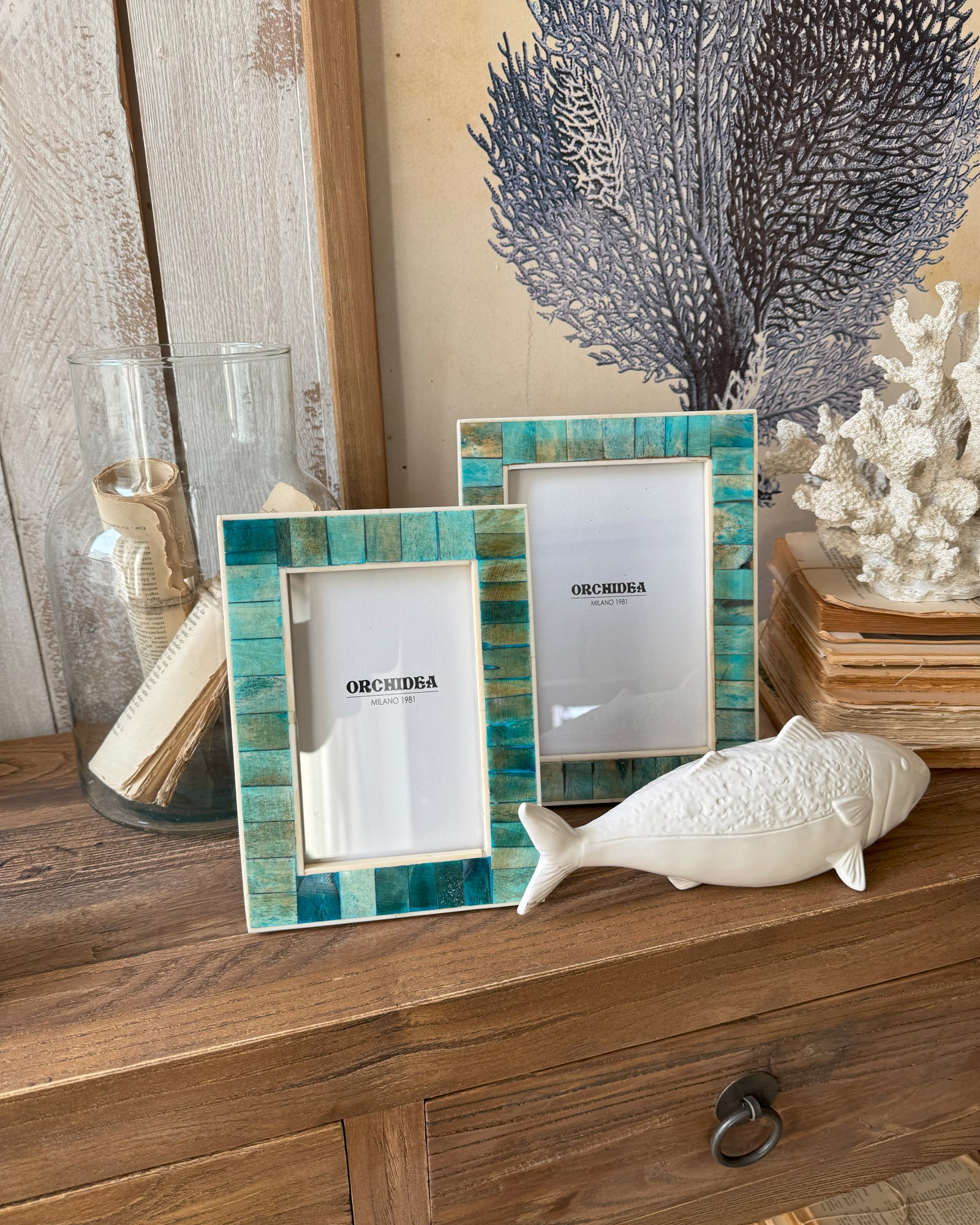Portafoto con cornice in osso Turquoise small - OrchideaMilano1981