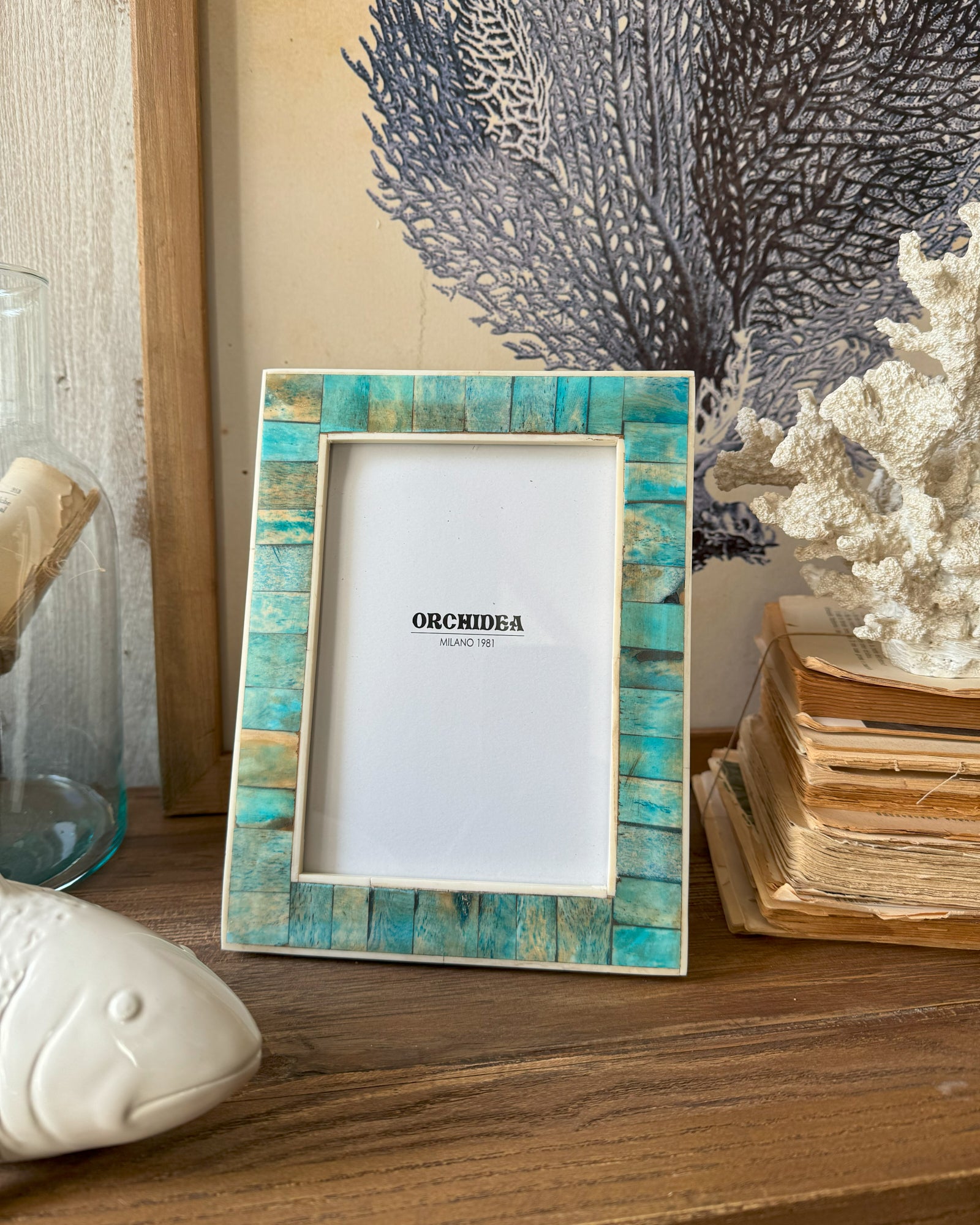 Portafoto con cornice in osso Turquoise big - OrchideaMilano1981