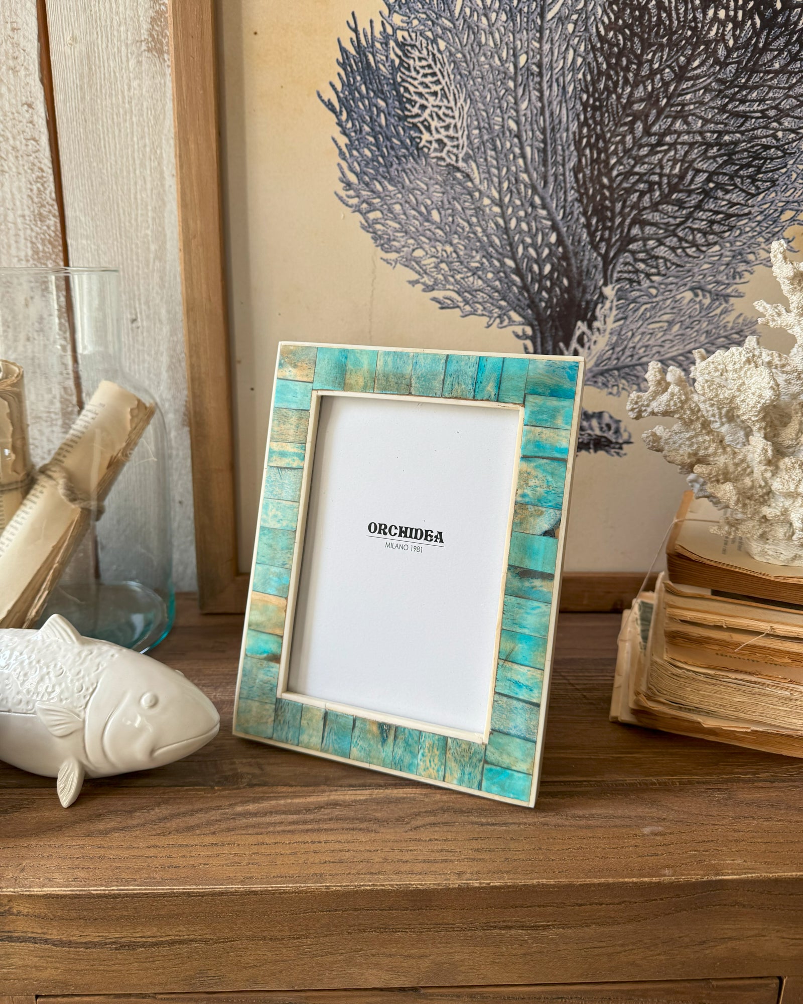 Portafoto con cornice in osso Turquoise big - OrchideaMilano1981