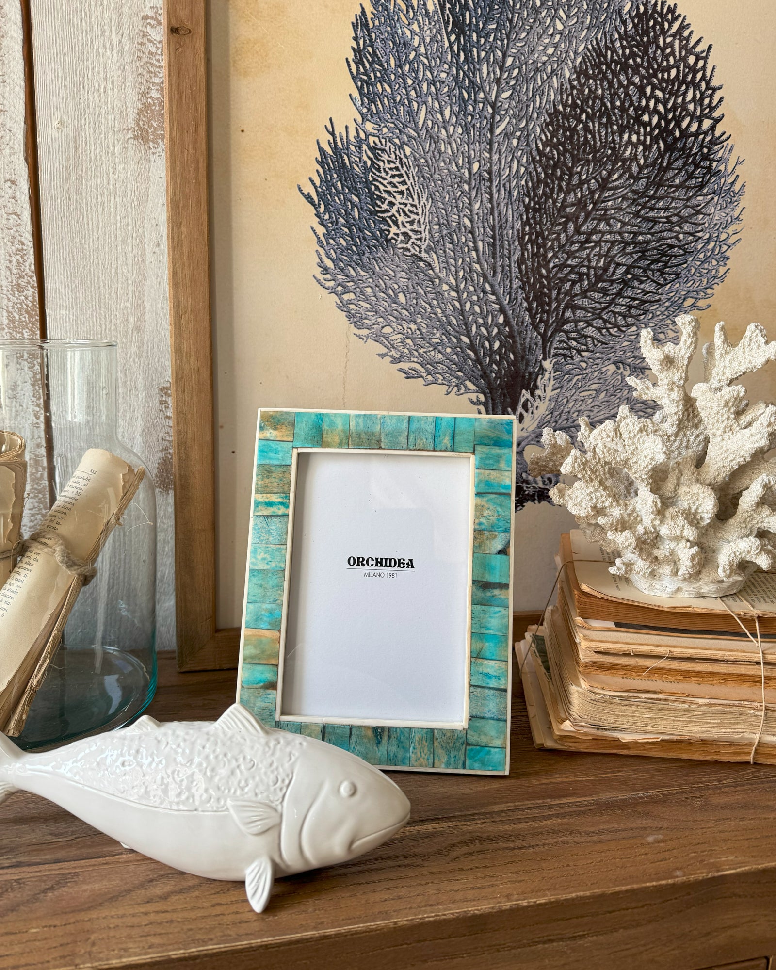 Portafoto con cornice in osso Turquoise big - OrchideaMilano1981