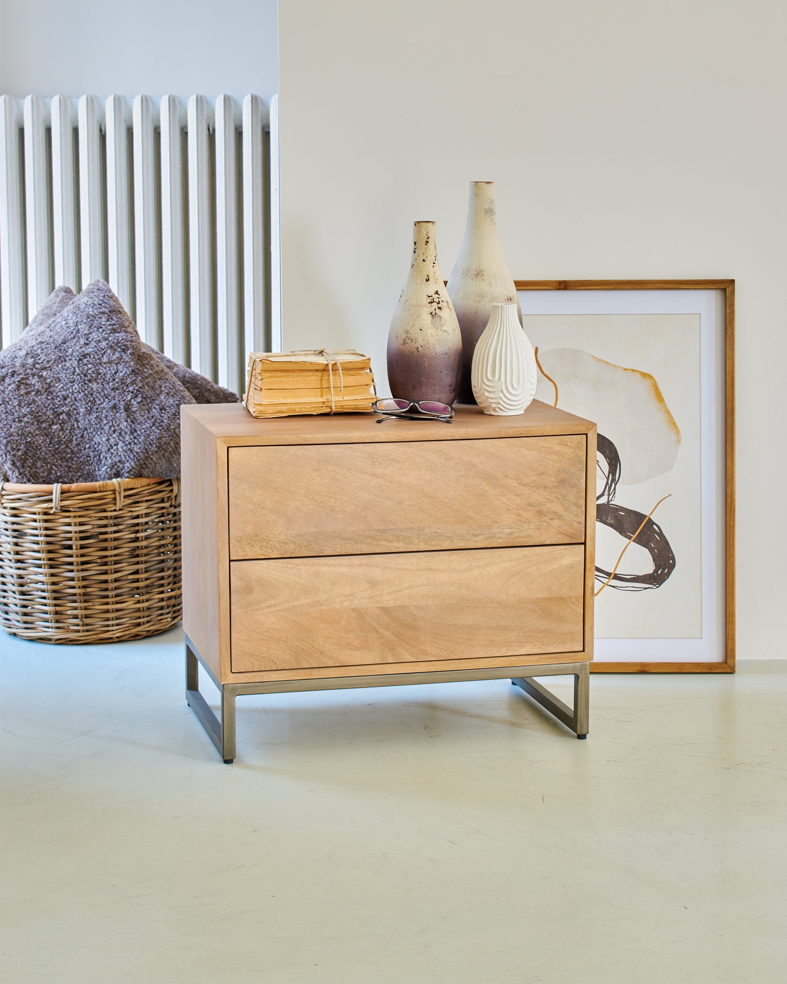 Comodino 2 cassetti in legno e ferro Skyline 60 cm - OrchideaMilano1981