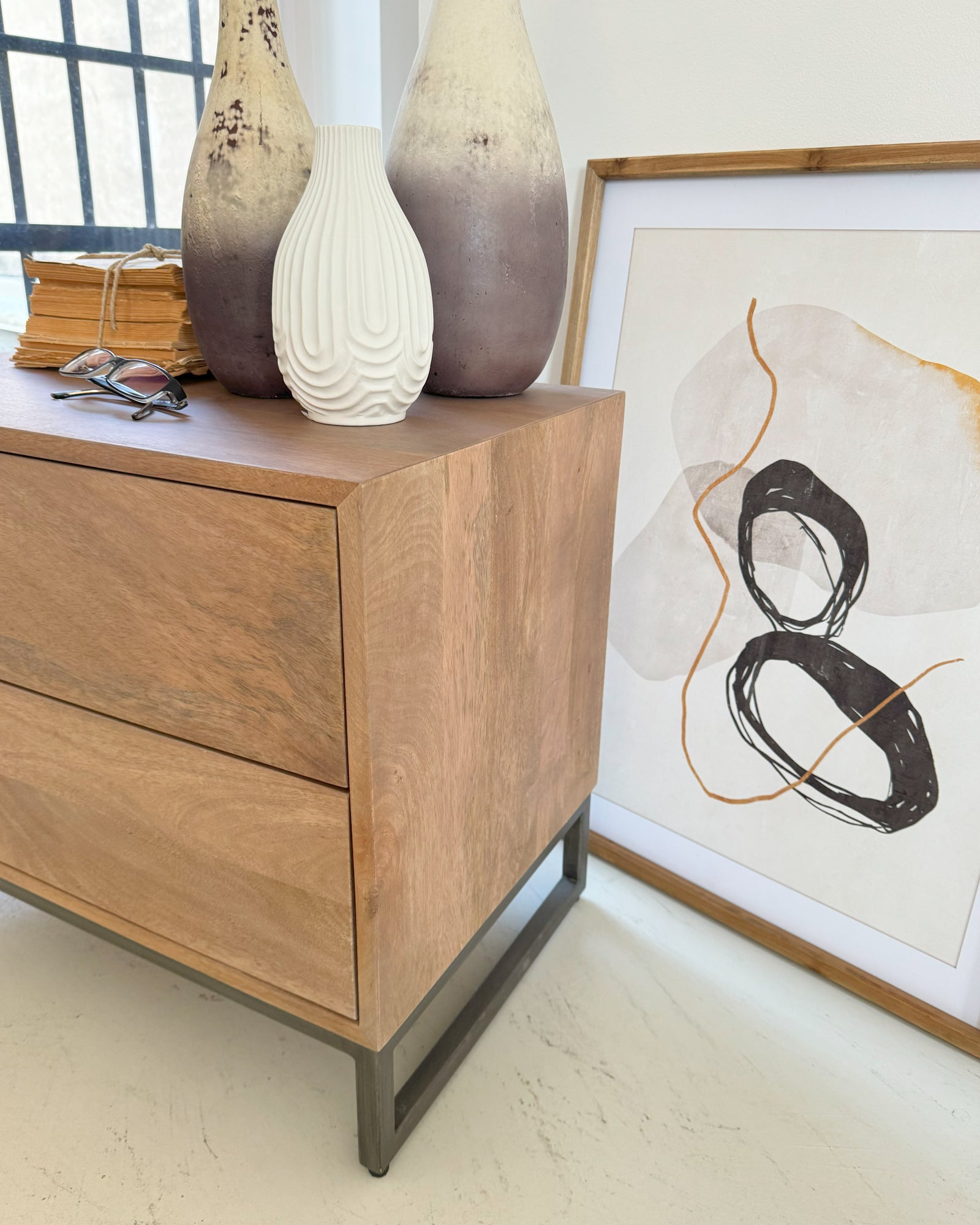 Comodino 2 cassetti in legno e ferro Skyline 60 cm - OrchideaMilano1981