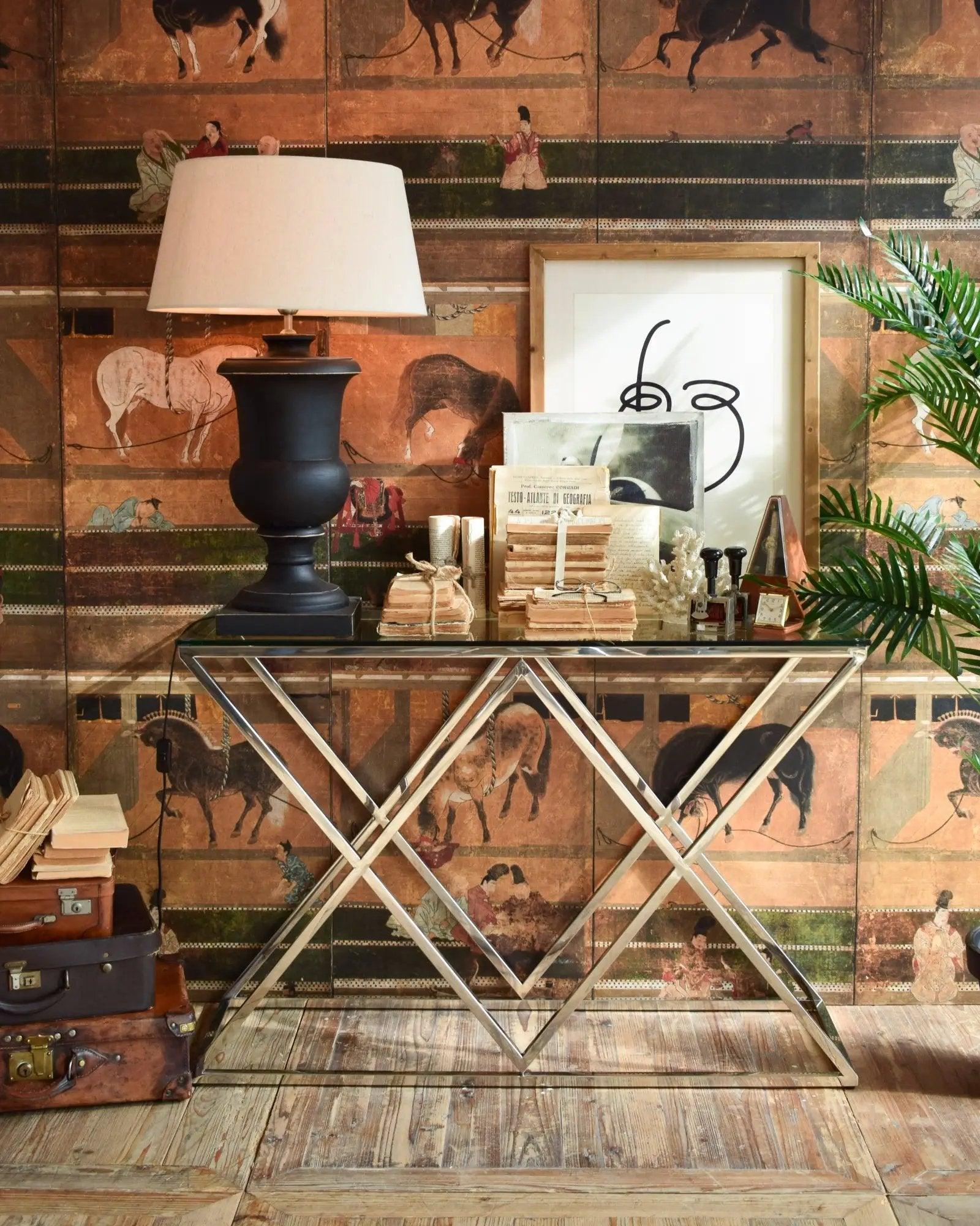 Consolle moderna in acciaio e vetro Vanderbilt Avenue 120 cm - OrchideaMilano1981