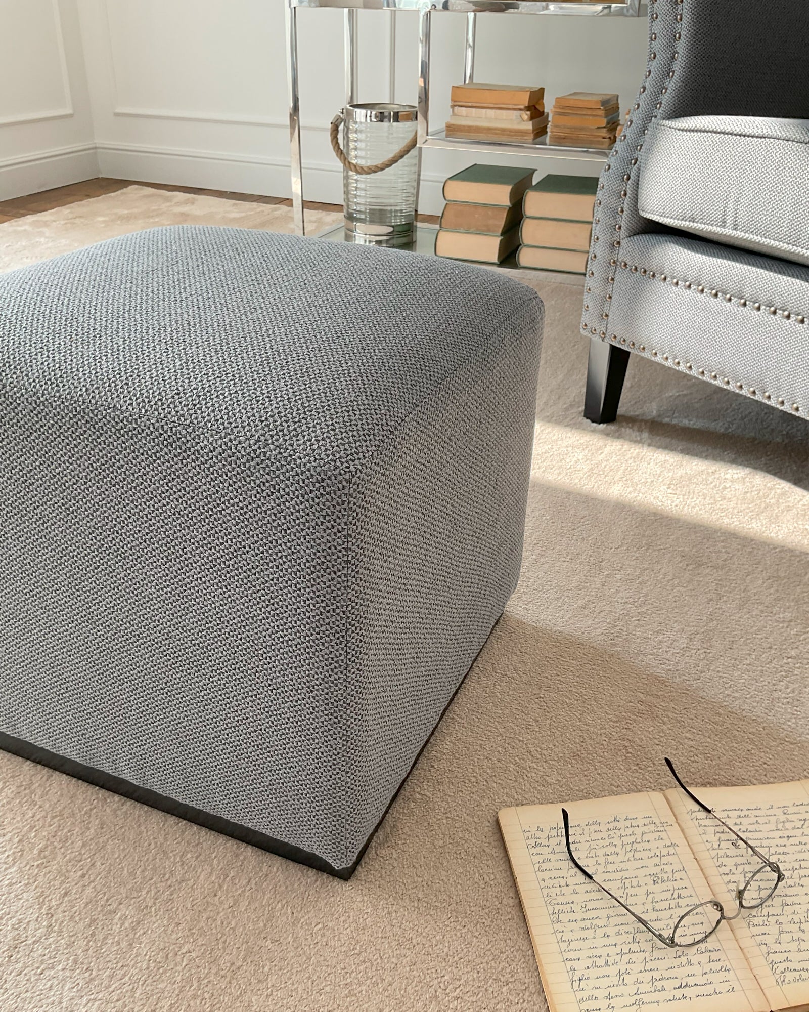 Pouf a cubo in tessuto Dark Grey - OrchideaMilano1981