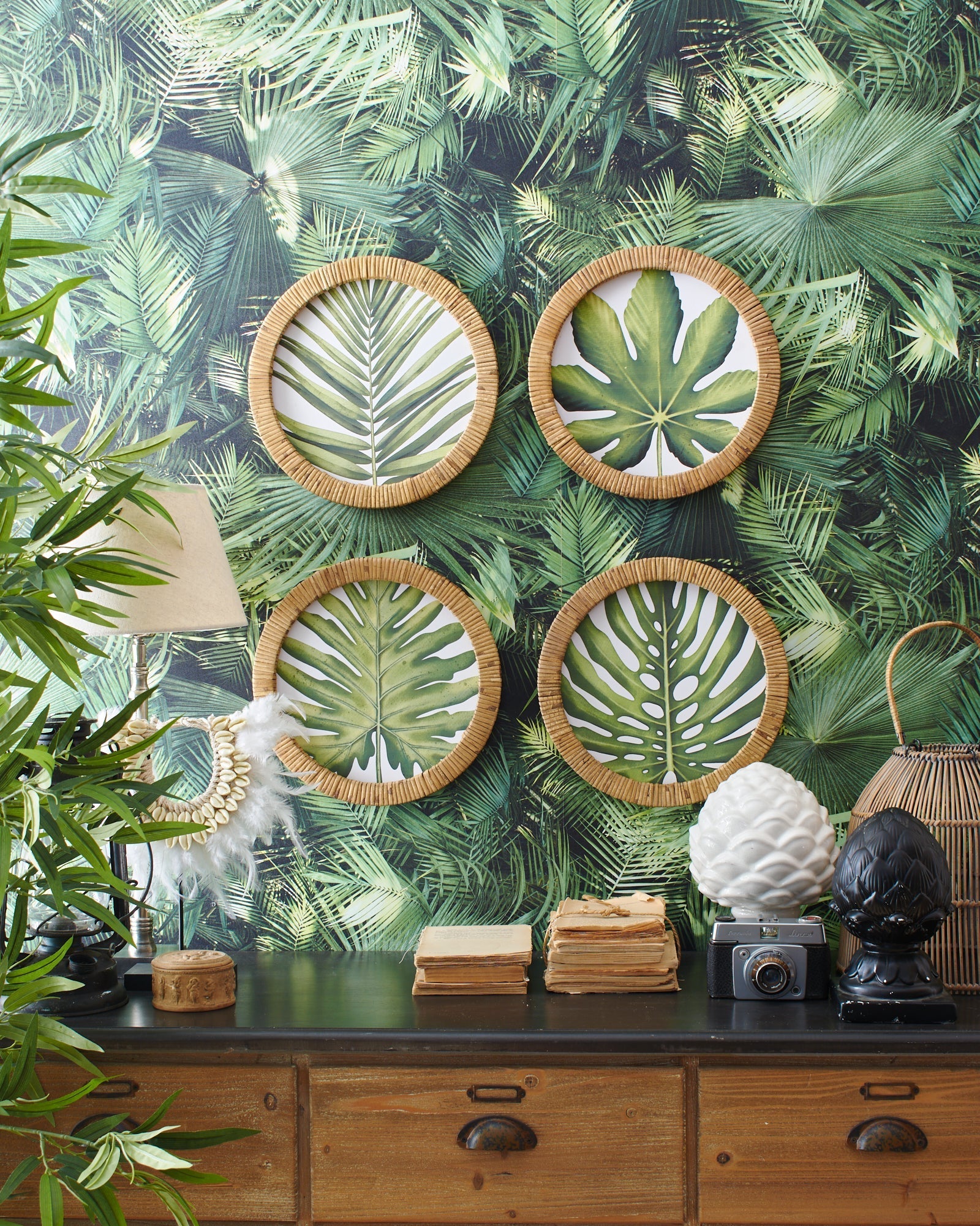 Stampe con cornice in rattan Green Leaves set di 4 - OrchideaMilano1981