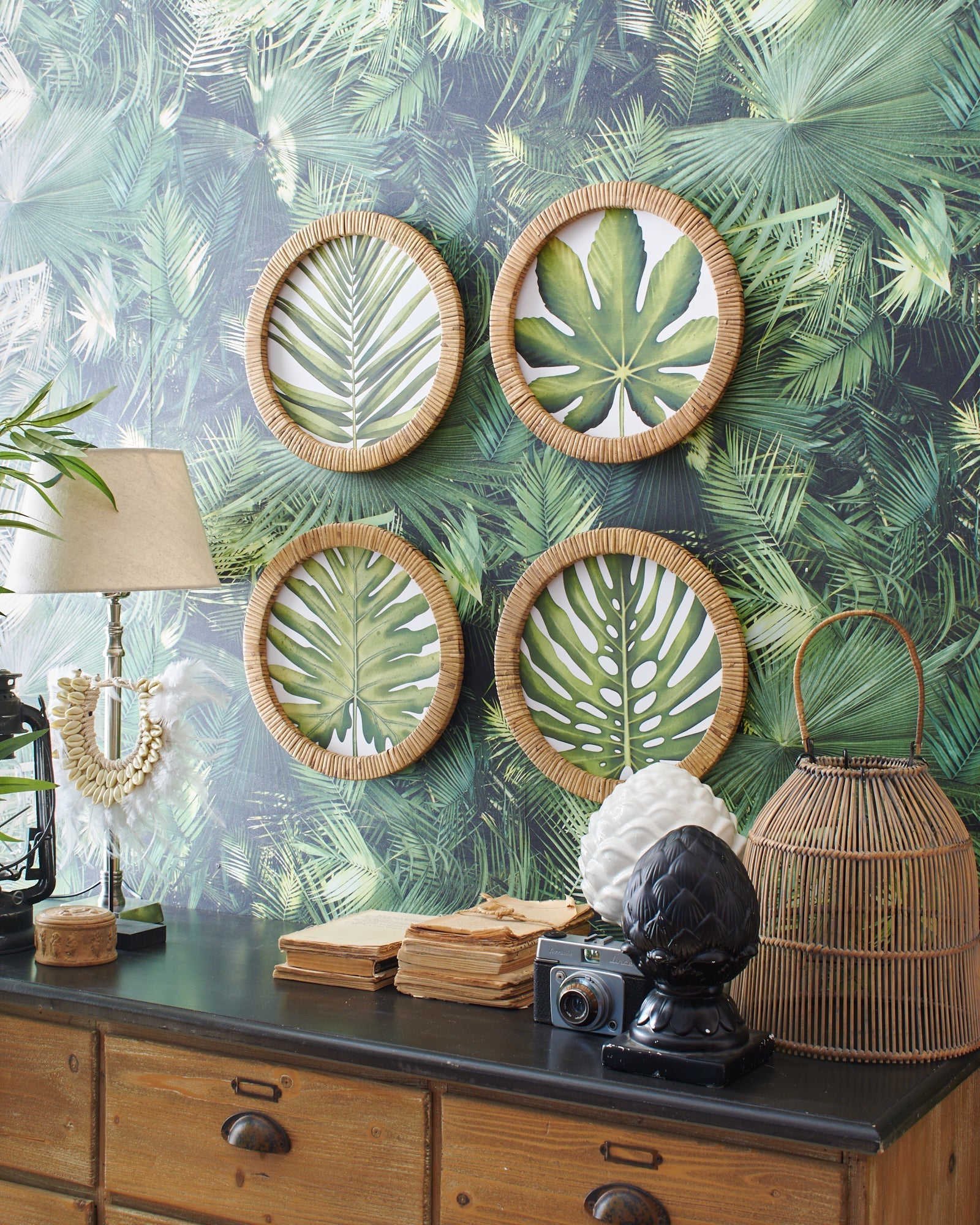 Stampe con cornice in rattan Green Leaves set di 4 - OrchideaMilano1981