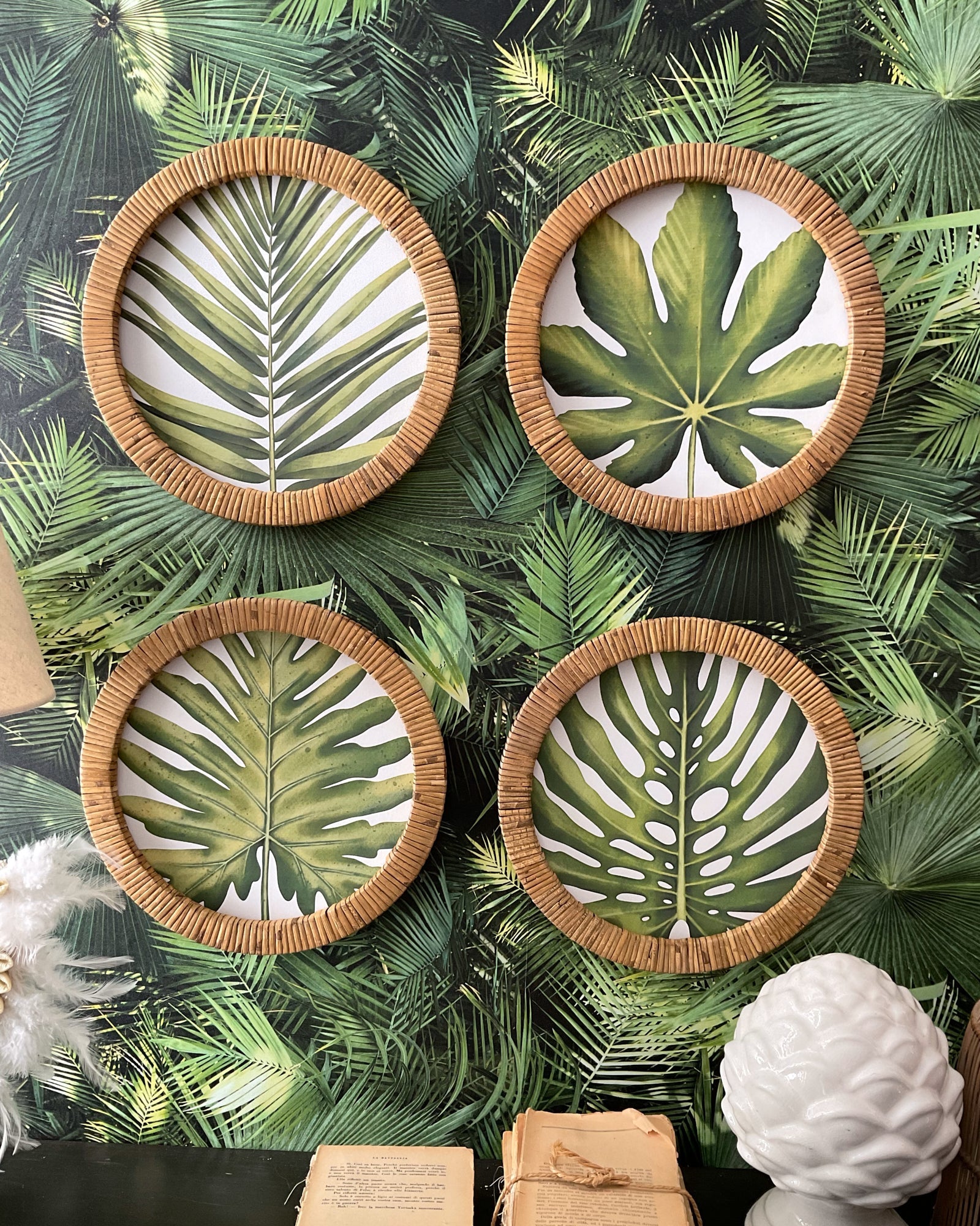 Stampe con cornice in rattan Green Leaves set di 4 - OrchideaMilano1981