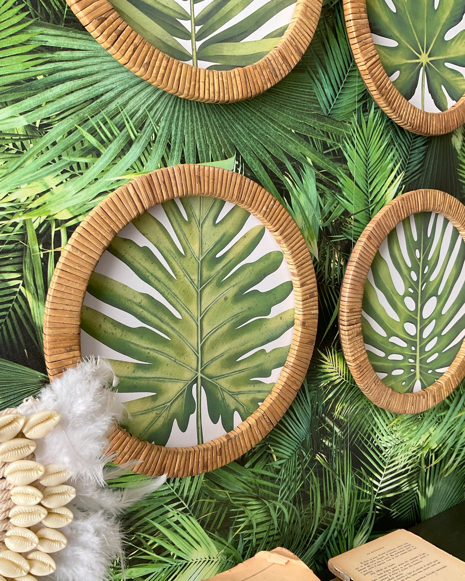 Stampe con cornice in rattan Green Leaves set di 4 - OrchideaMilano1981