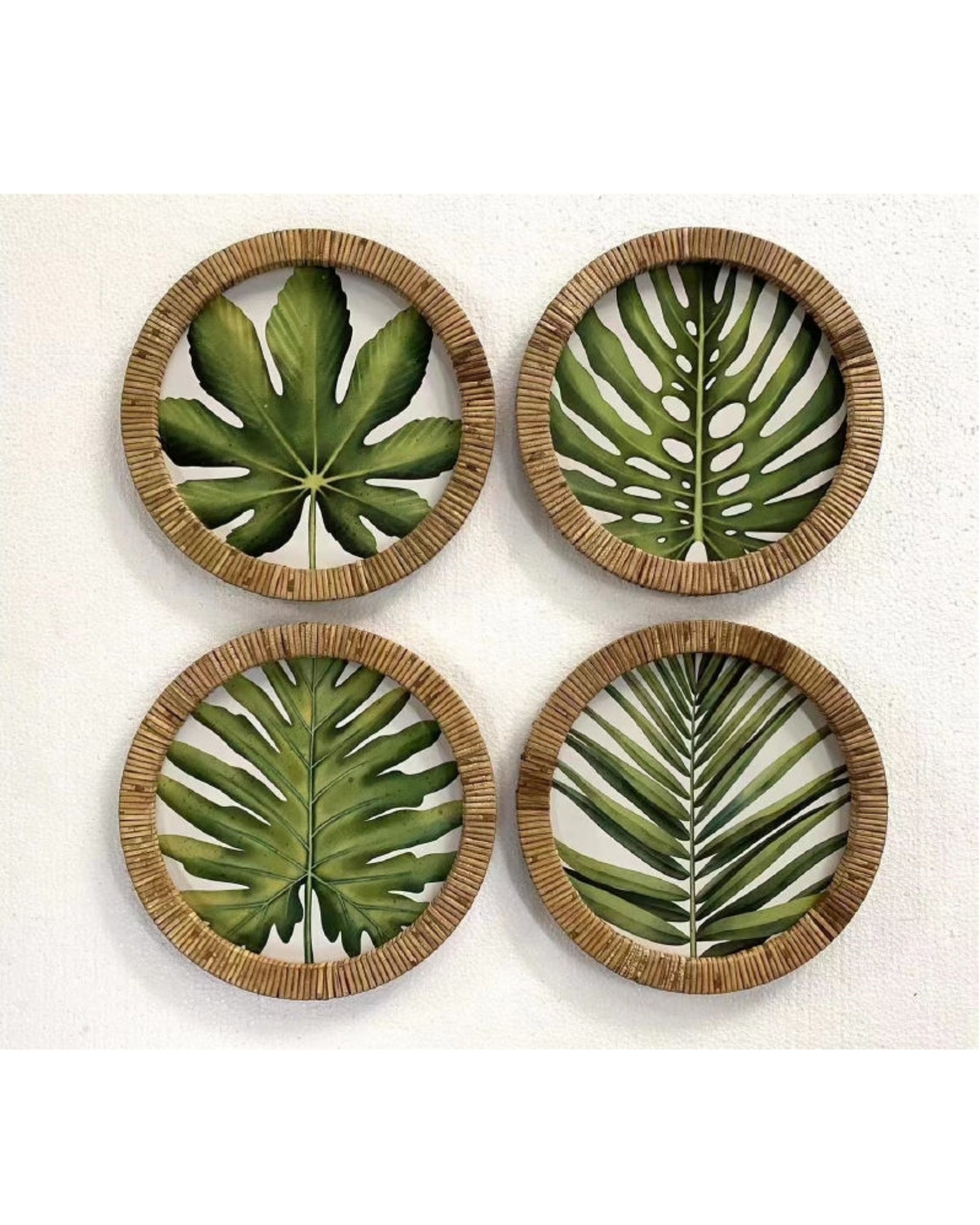 Stampe con cornice in rattan Green Leaves set di 4 - OrchideaMilano1981