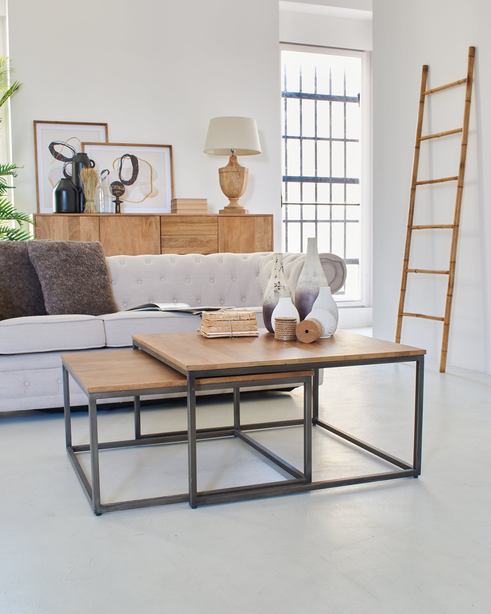 Tavolini da salotto in legno e ferro Skyline Big set di