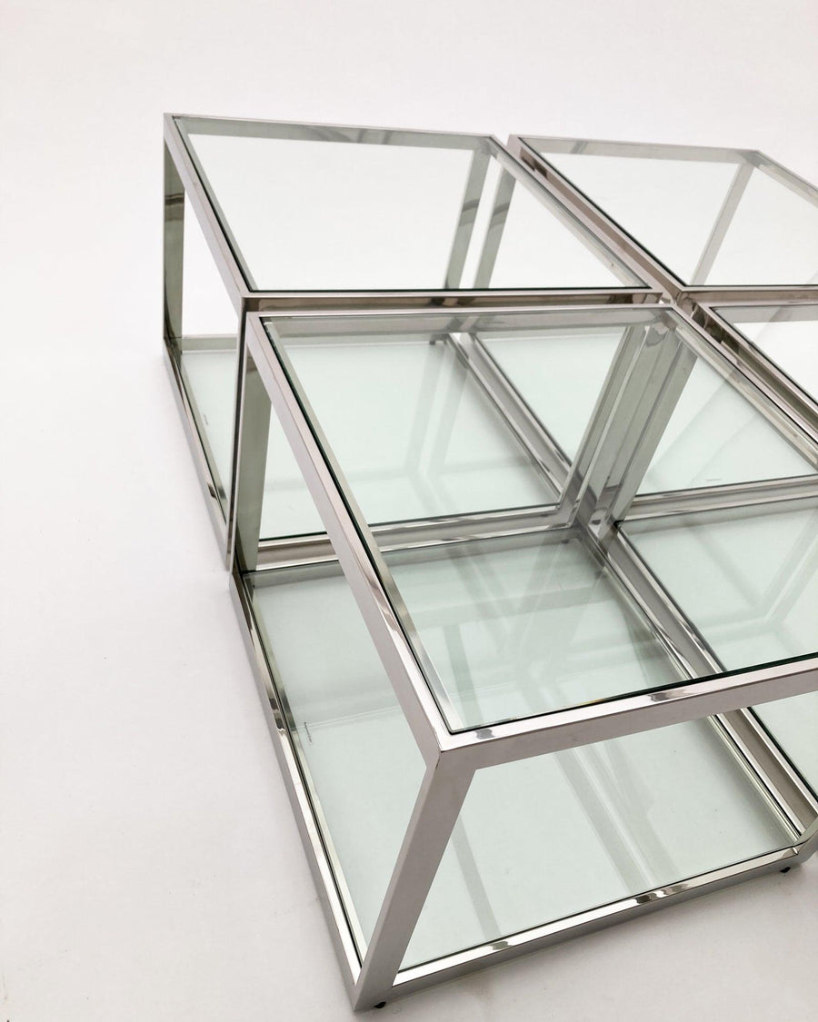 Tavolini quadrati 2 ripiani in acciaio e vetro Park Avenue set da 4 - OrchideaMilano1981