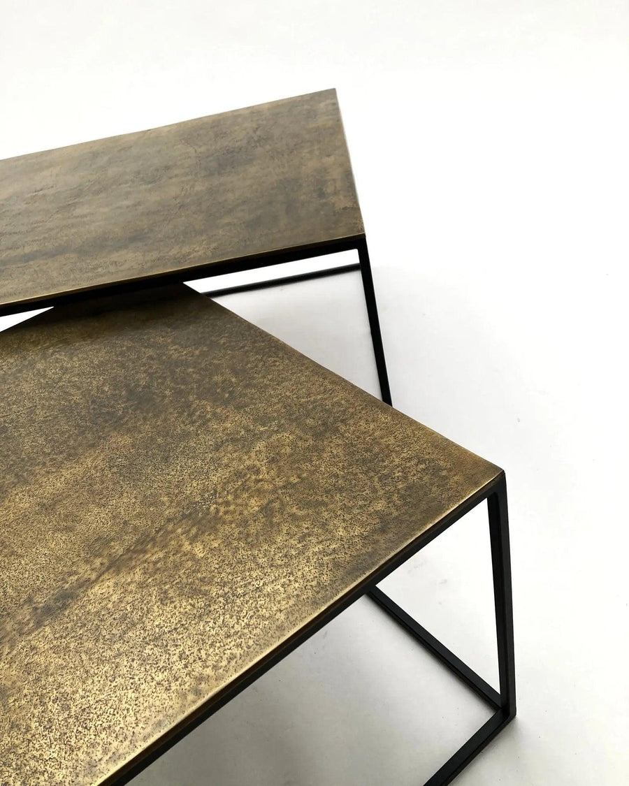 Tavolini quadrati a nido in alluminio e ferro Brass Antique set da 2 - OrchideaMilano1981