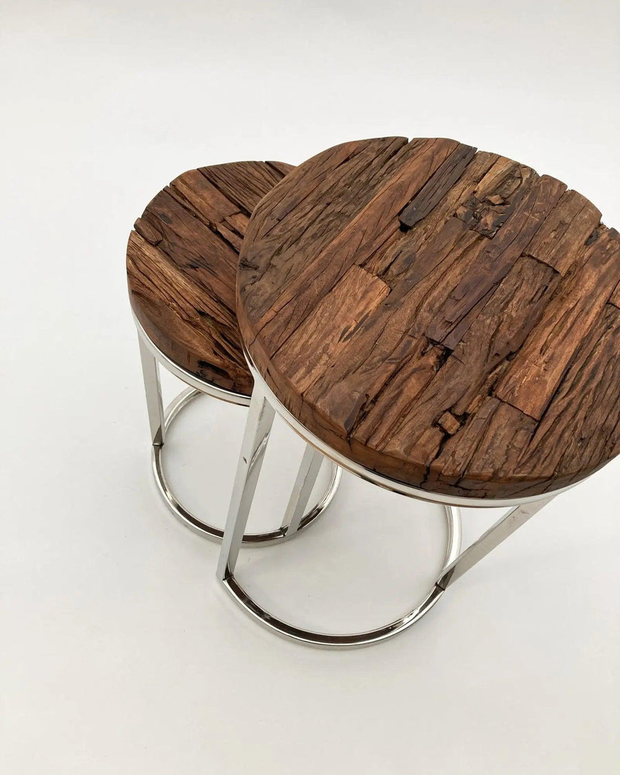 Tavolini rotondi a nido in legno e acciaio Aspen set da 2 - OrchideaMilano1981