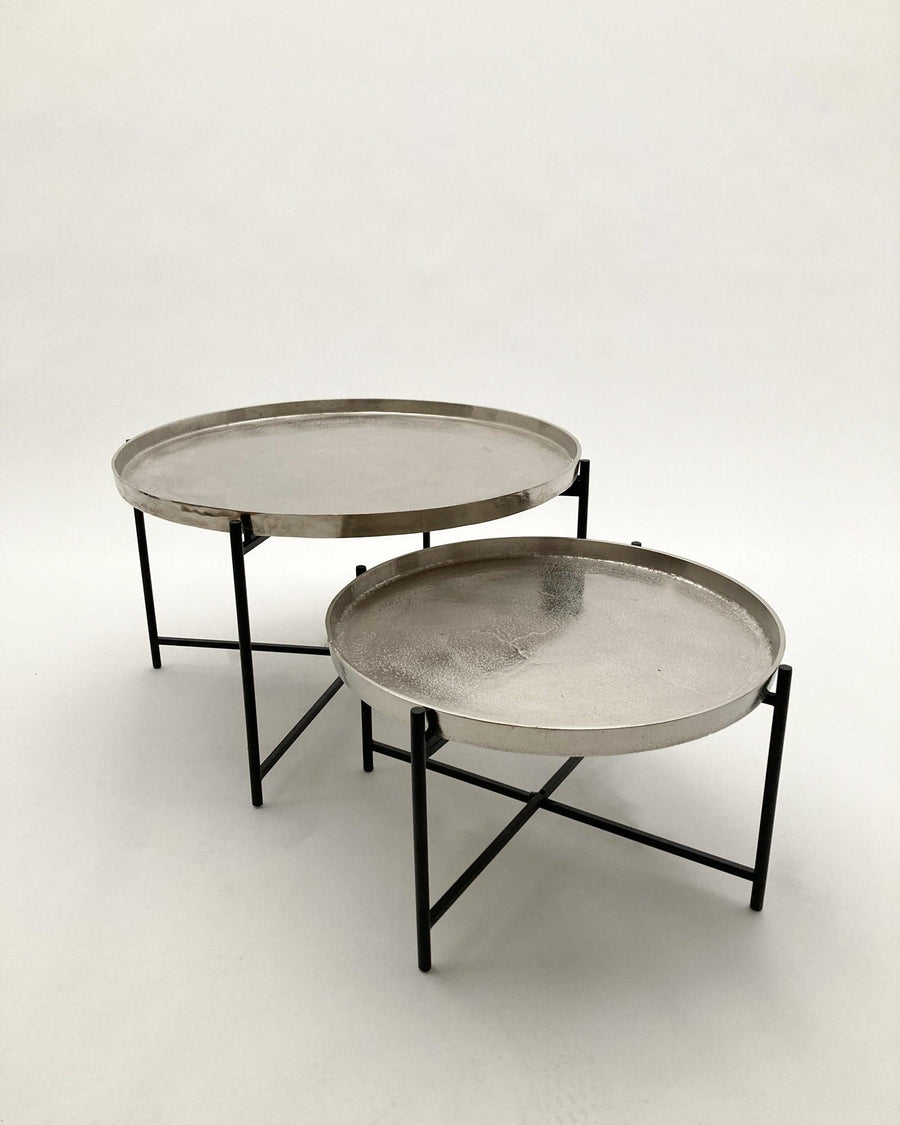 Tavolini rotondi in alluminio e ferro Old Metal set da 2 - OrchideaMilano1981