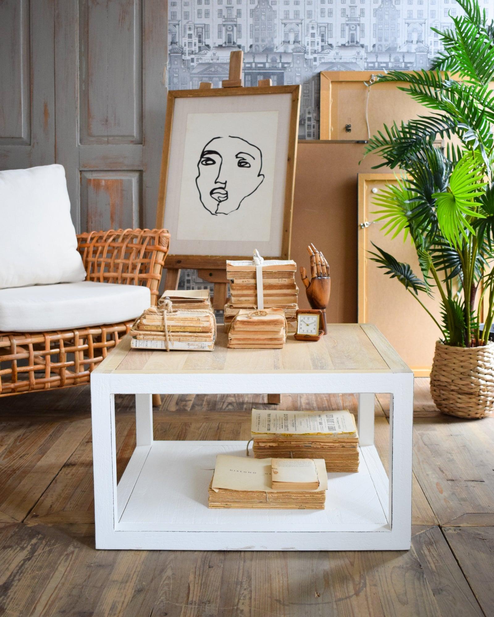 Tavolino da salotto quadrato in legno massello Acqua 70 cm