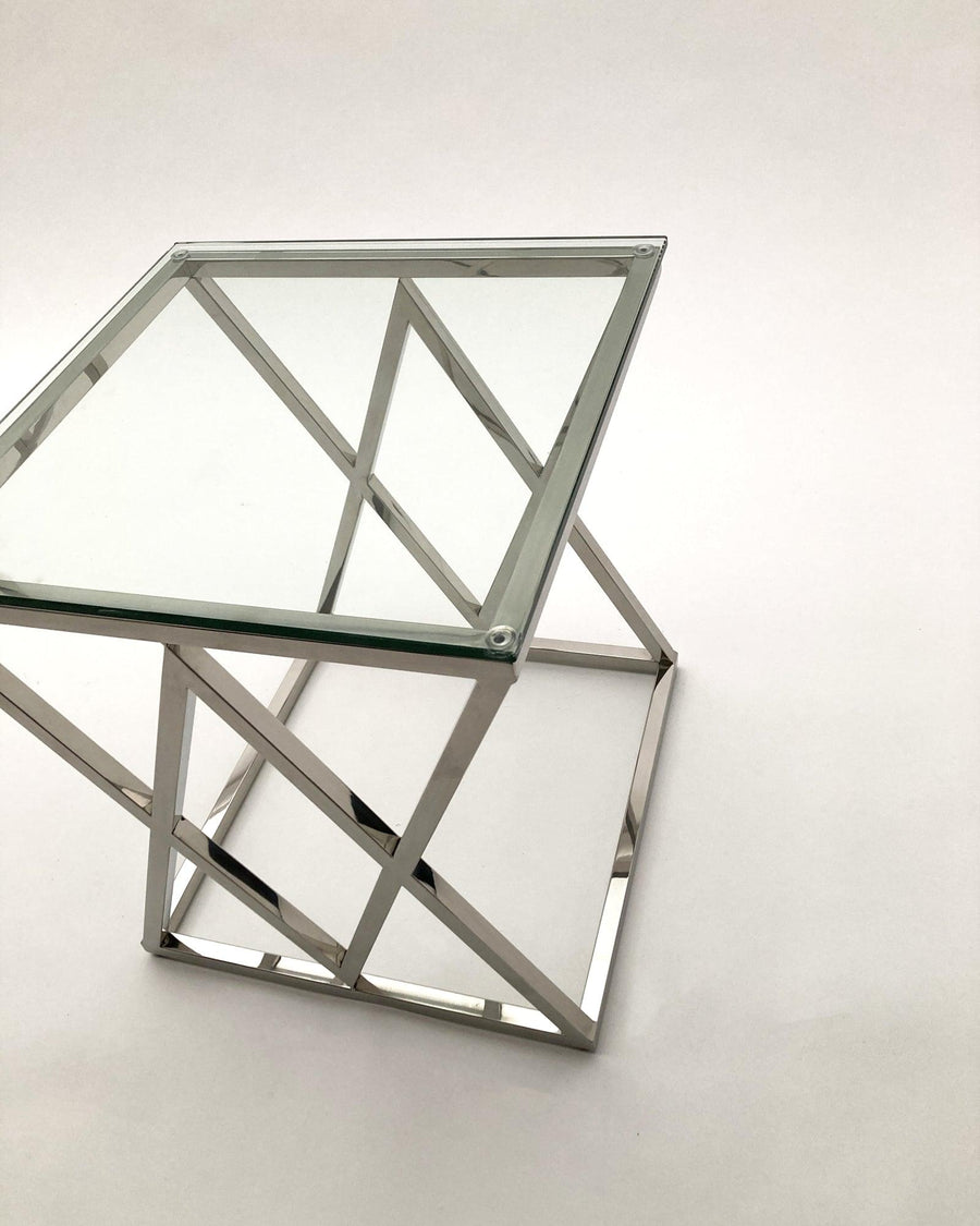 Tavolino quadrato in acciaio e vetro Park Avenue - OrchideaMilano1981