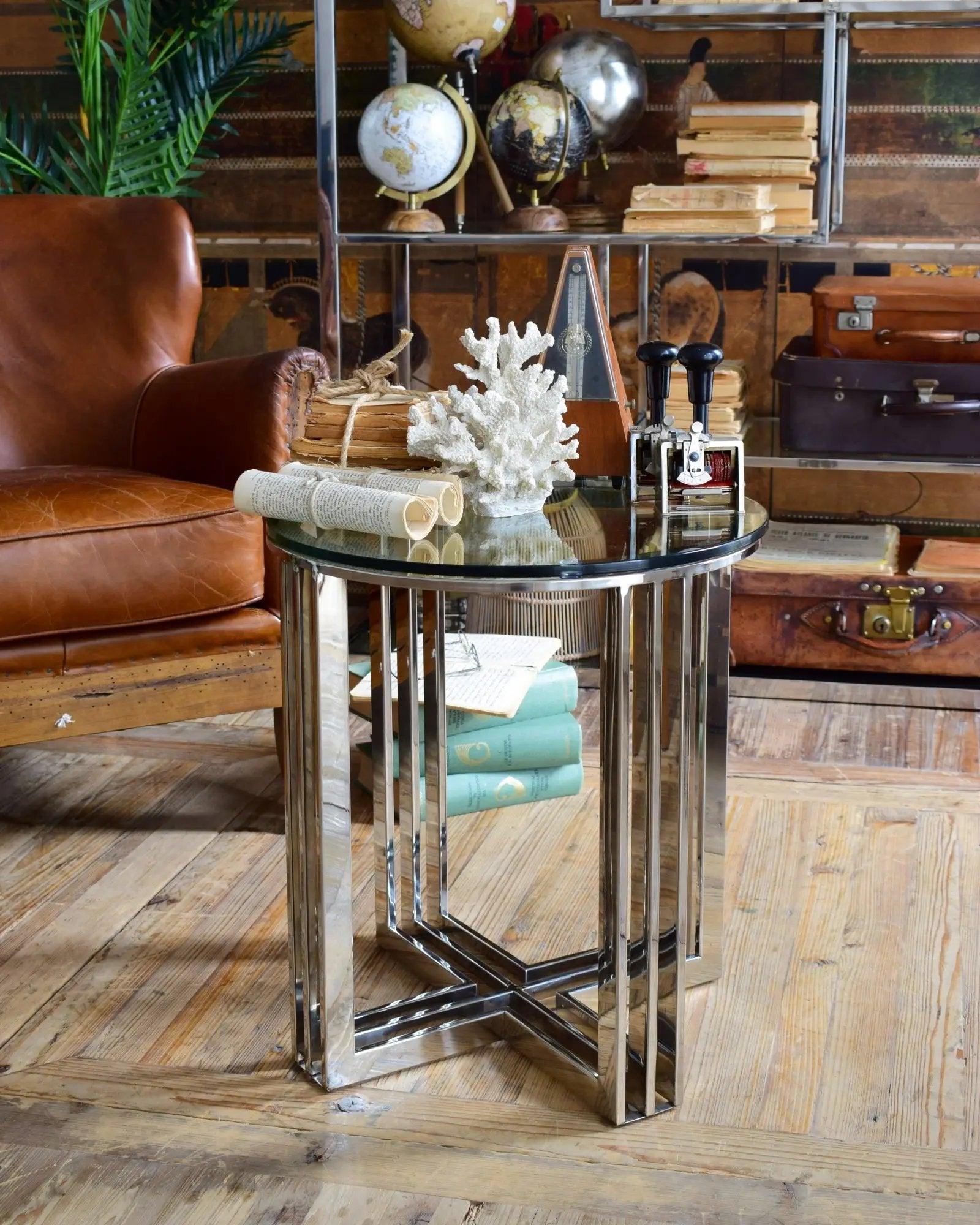 Tavolino rotondo moderno in acciaio e vetro Lexington Avenue 45 cm - OrchideaMilano1981