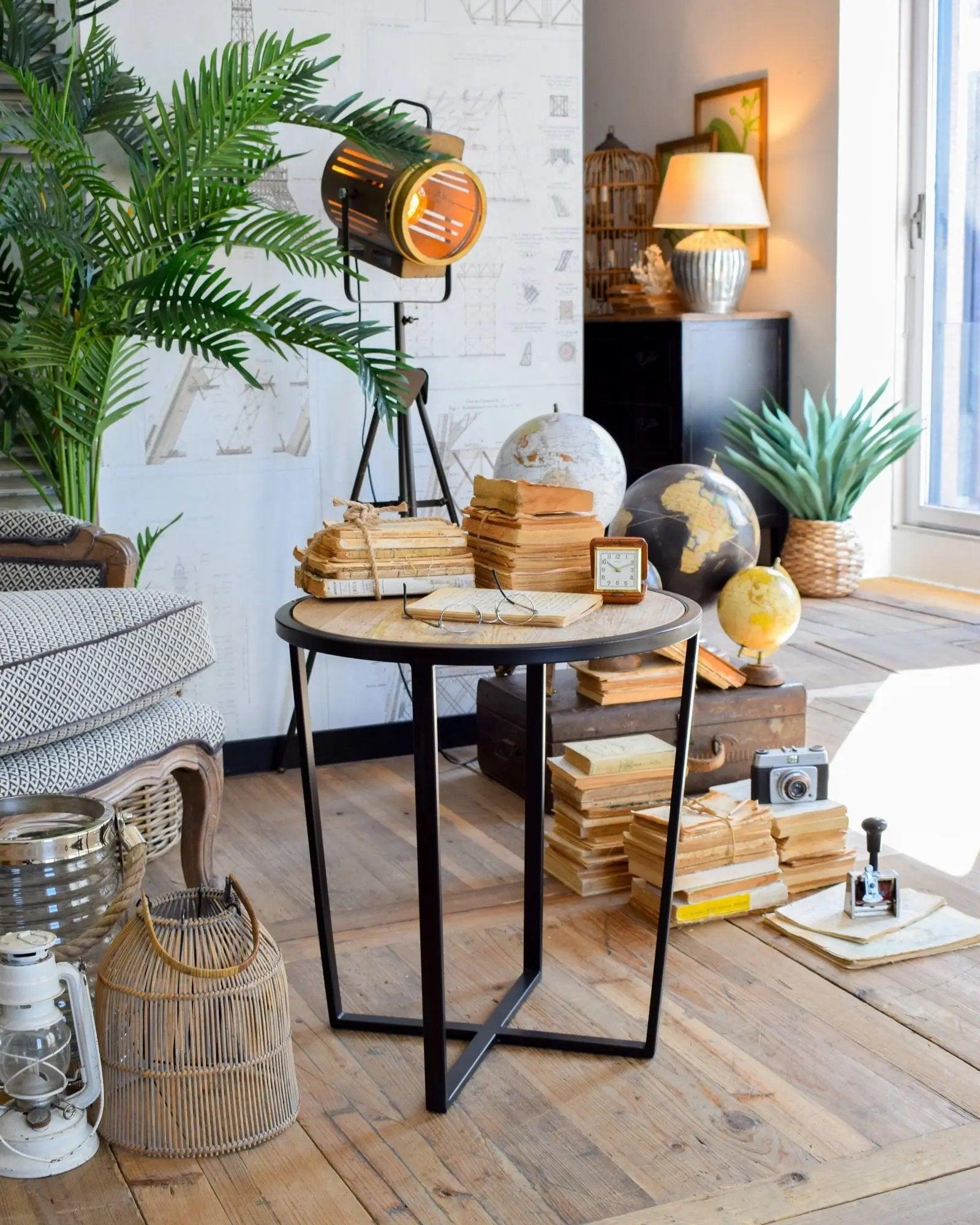 Tavolino rotondo moderno in legno e ferro Utility 52 cm – Orchidea