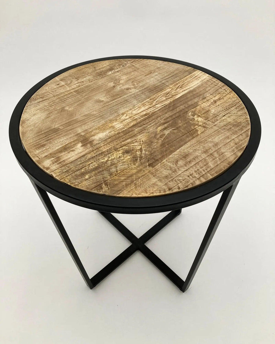 Tavolino rotondo in legno e ferro East Colonial - OrchideaMilano1981