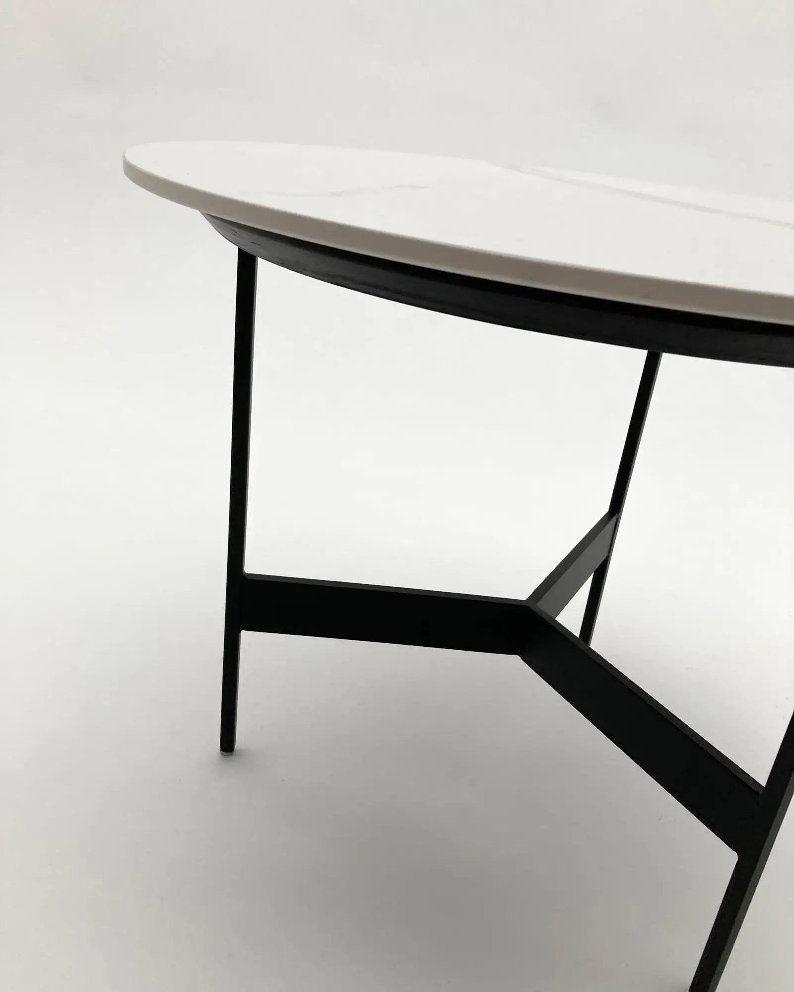 Tavolino rotondo da salotto moderno in quarzite e ferro Black Living Small 50 cm - OrchideaMilano1981