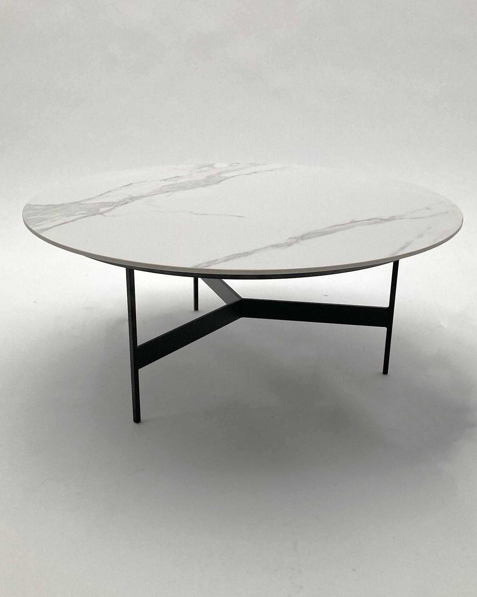Tavolino rotondo da salotto moderno in quarzite e ferro Black Living Big 78 cm - OrchideaMilano1981
