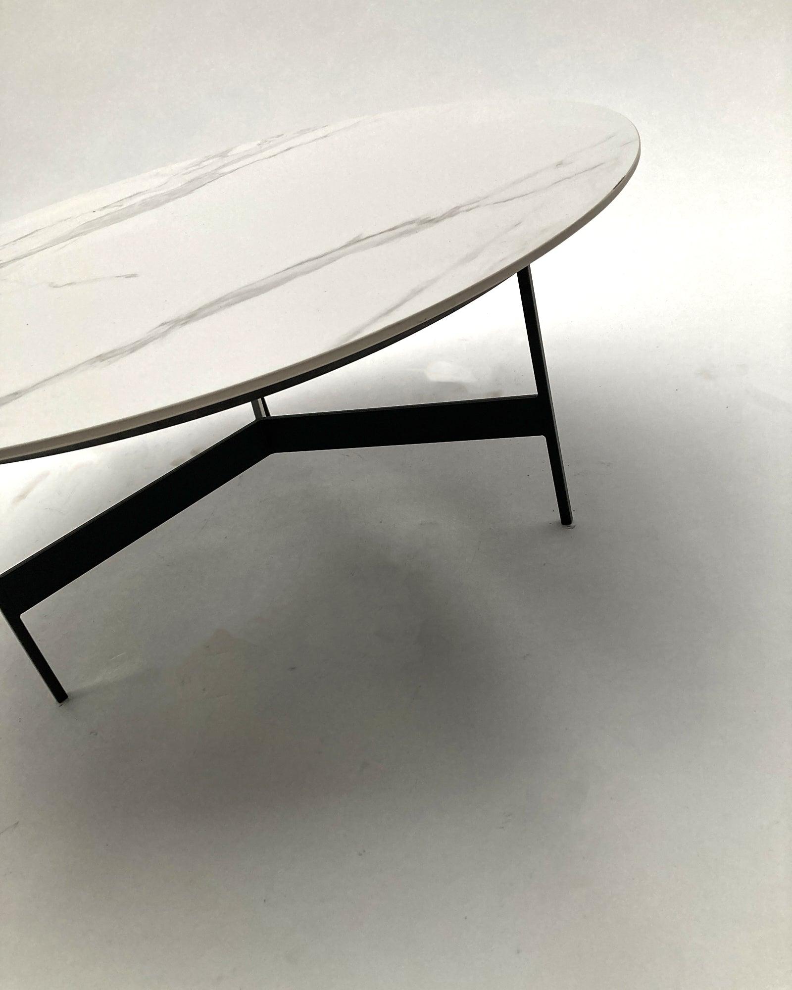 Tavolino rotondo da salotto moderno in quarzite e ferro Black Living Big 78 cm - OrchideaMilano1981