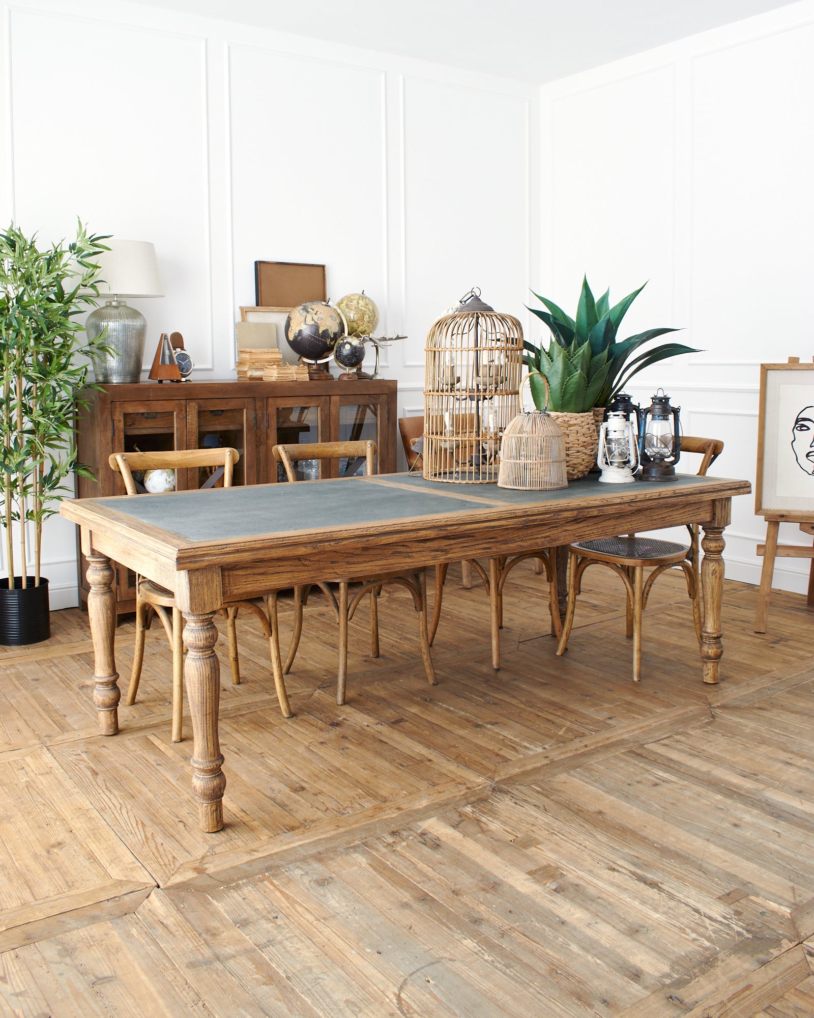 Tavolo in legno massello con top in zinco Convivium 220 cm