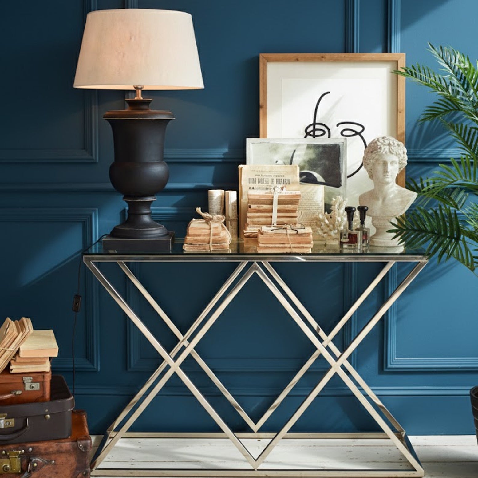 Consolle moderna in acciaio e vetro Vanderbilt Avenue 120 cm - OrchideaMilano1981