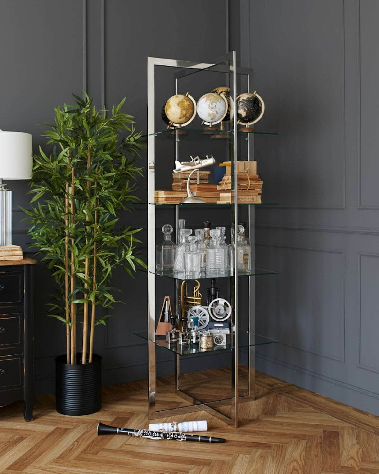 Libreria quadrata 4 ripiani in acciaio e vetro Vanderbilt Avenue 70 cm - OrchideaMilano1981