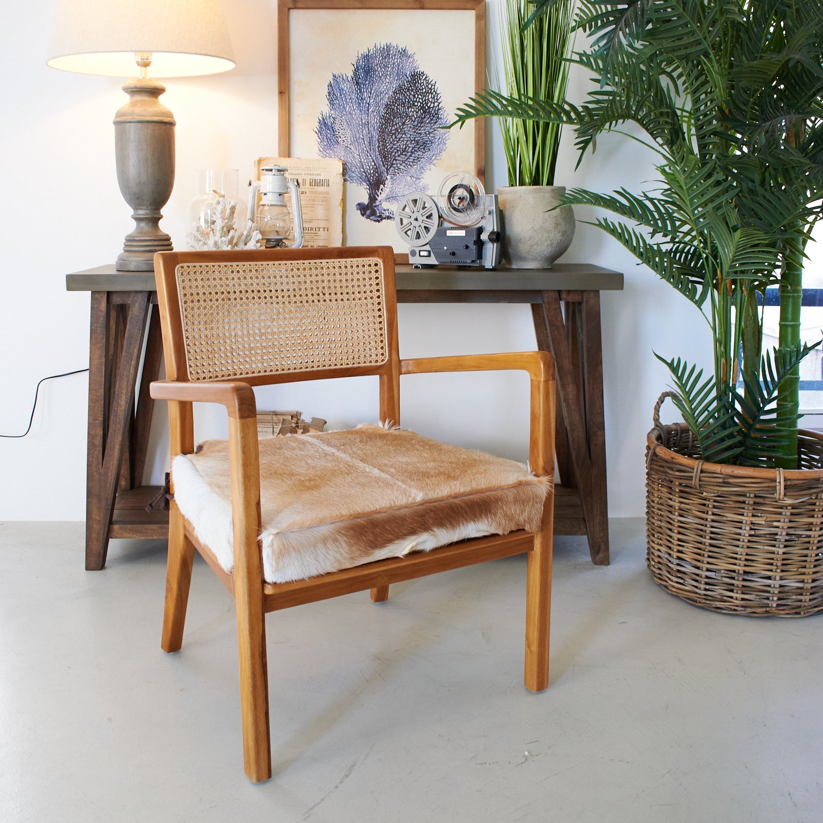 Poltrona in legno, pelle di capra e rattan Aspen - OrchideaMilano1981