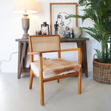 Wooden, goatskin and rattan Aspen armchair