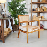 Wooden, goatskin and rattan Aspen armchair