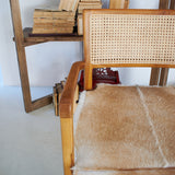 Wooden, goatskin and rattan Aspen armchair