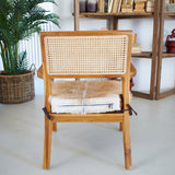 Wooden, goatskin and rattan Aspen armchair