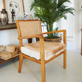 Wooden, goatskin and rattan Aspen armchair