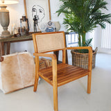 Wooden, goatskin and rattan Aspen armchair